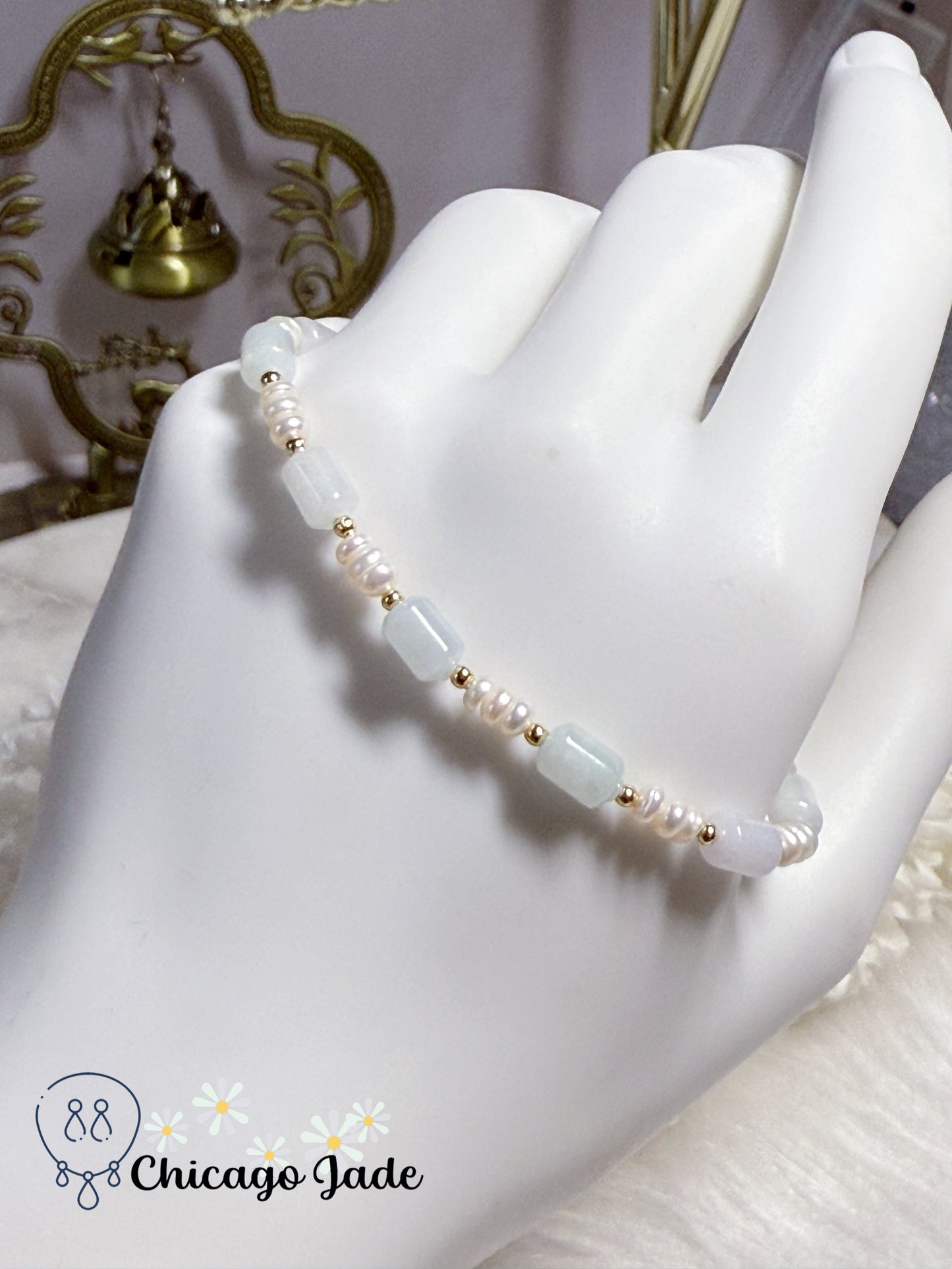 Natural Grade A Type A Barrel Shaped Beads with Natural Freshwater Pearls and Alloy Deco Adjustable Bracelet