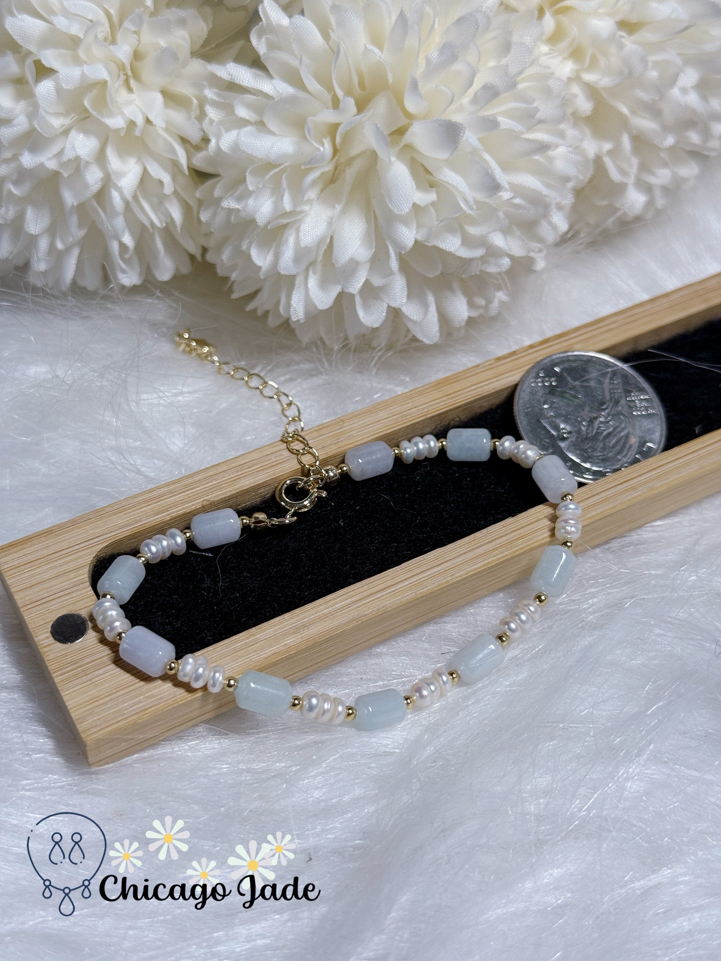 Natural Grade A Type A Barrel Shaped Beads with Natural Freshwater Pearls and Alloy Deco Adjustable Bracelet