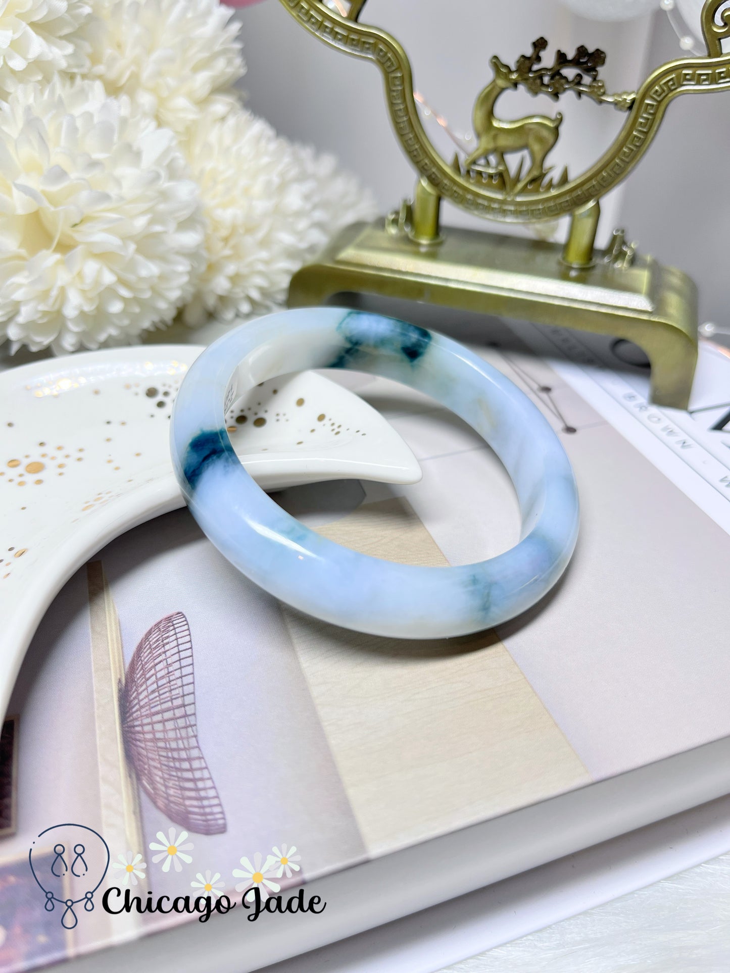 57.4mm Size M Flat Inside Jelly Base Icy Tri-Color Natural Jadeite Jade Feicui Bangle Burma Certified