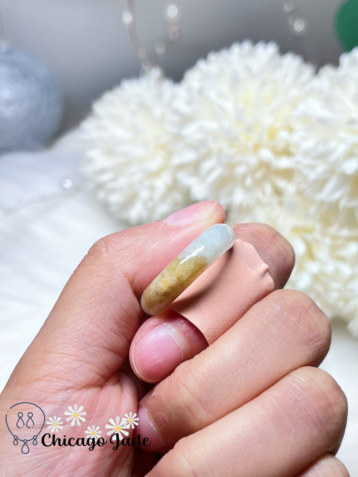 Size 8.5 Natural Grade A Authentic Handmade Burma Jadeite Jade Feicui Ring Band