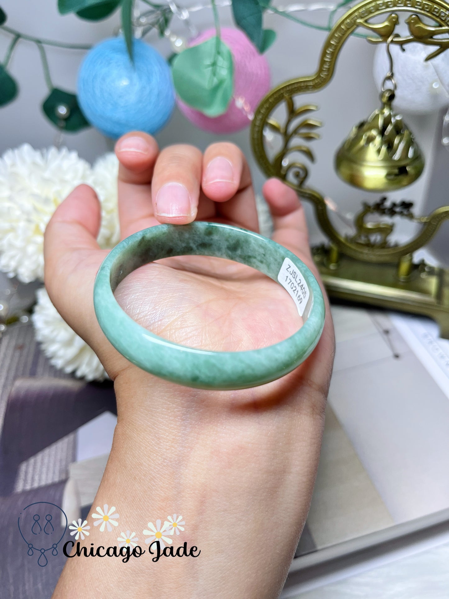 51.1mm Size XXS Dainty Thin Flat Inside Full Green Princess Style Natural Untreated Jadeite Jade Feicui Bangle Certified Burma