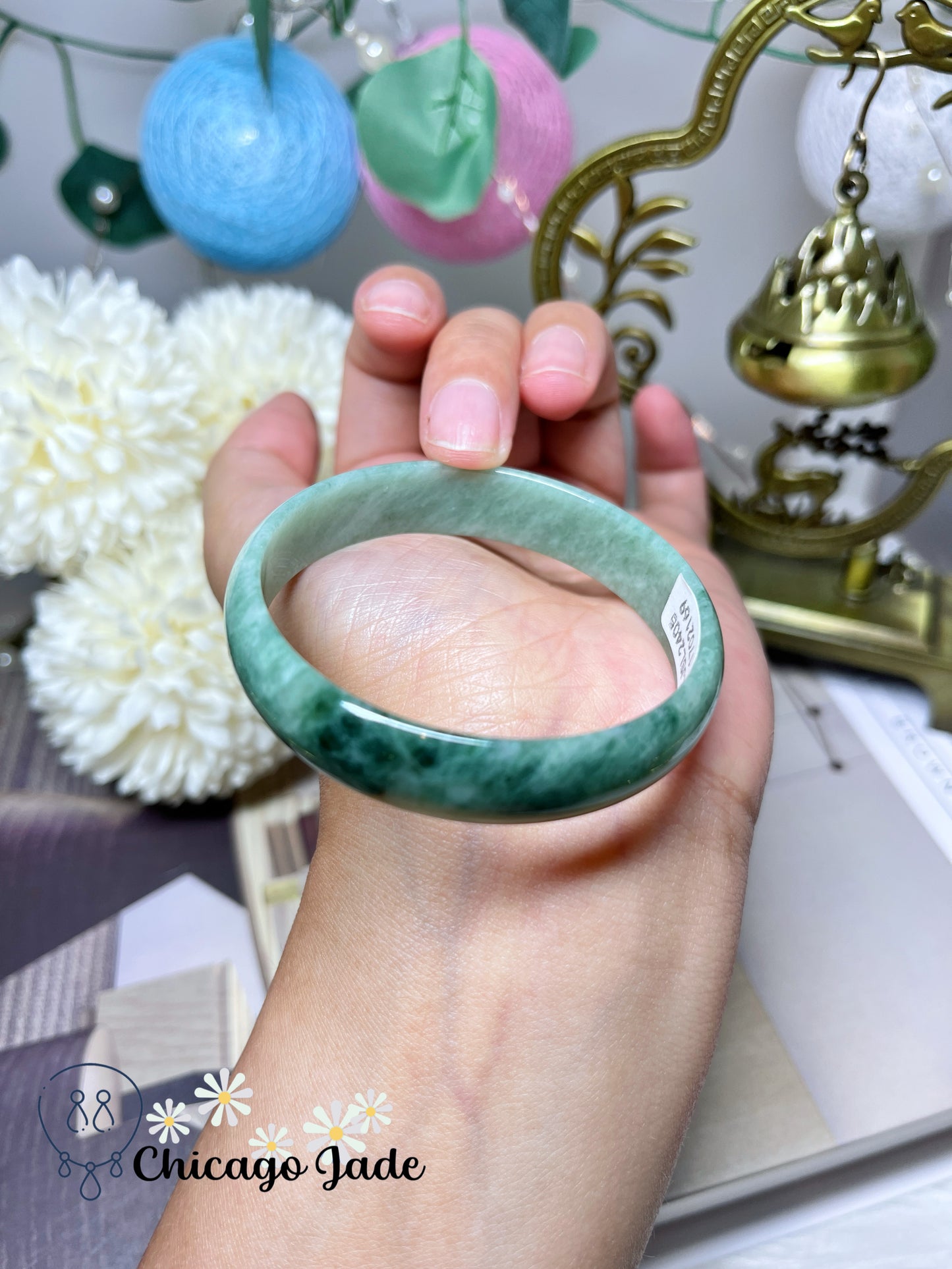 51.1mm Size XXS Dainty Thin Flat Inside Full Green Princess Style Natural Untreated Jadeite Jade Feicui Bangle Certified Burma