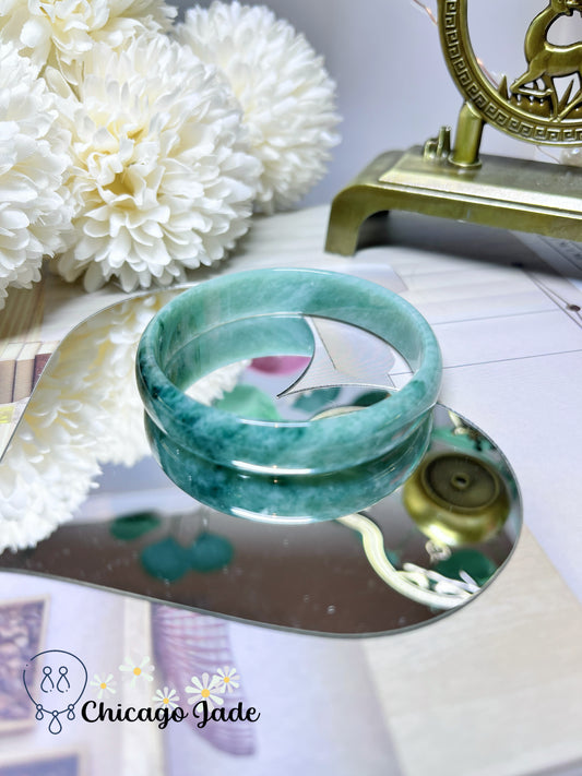 51.1mm Size XXS Dainty Thin Flat Inside Full Green Princess Style Natural Untreated Jadeite Jade Feicui Bangle Certified Burma