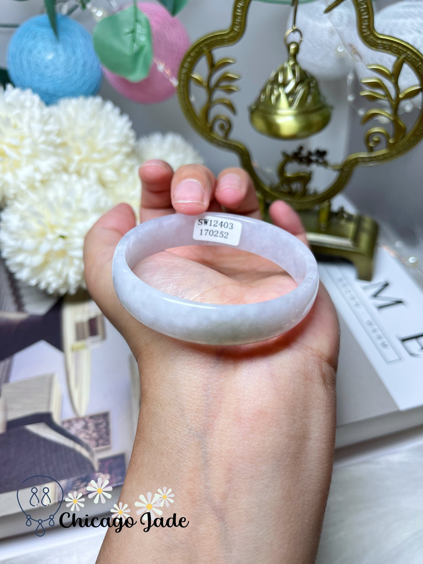 51.9mm Size XS Icy Pink Base with Light Yellow Green Highlight Flat Inside Princess Style Natural Jadeite Jade Feicui Bangle