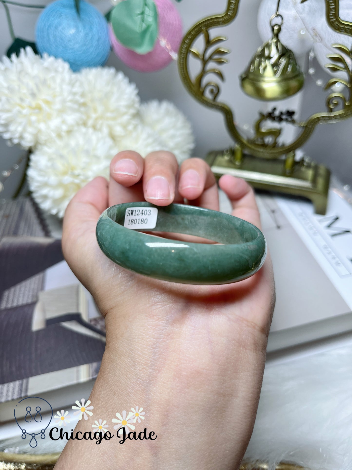 52.6mm Size XS Full Dark Green Flat Inside Dainty Princess Style Natural Jadeite Jade Feicui Bangle