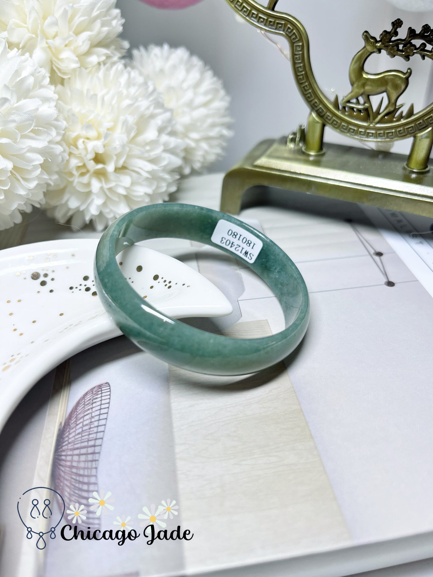 52.6mm Size XS Full Dark Green Flat Inside Dainty Princess Style Natural Jadeite Jade Feicui Bangle