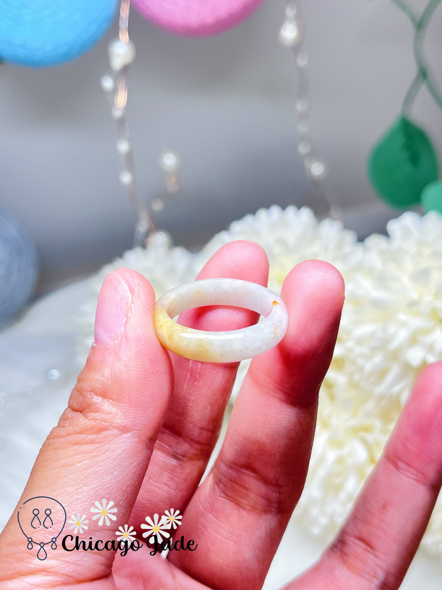 Size 7.5 Natural Grade A Authentic Jadeite Jade Feicui Ring Band Certified Handmade Burma