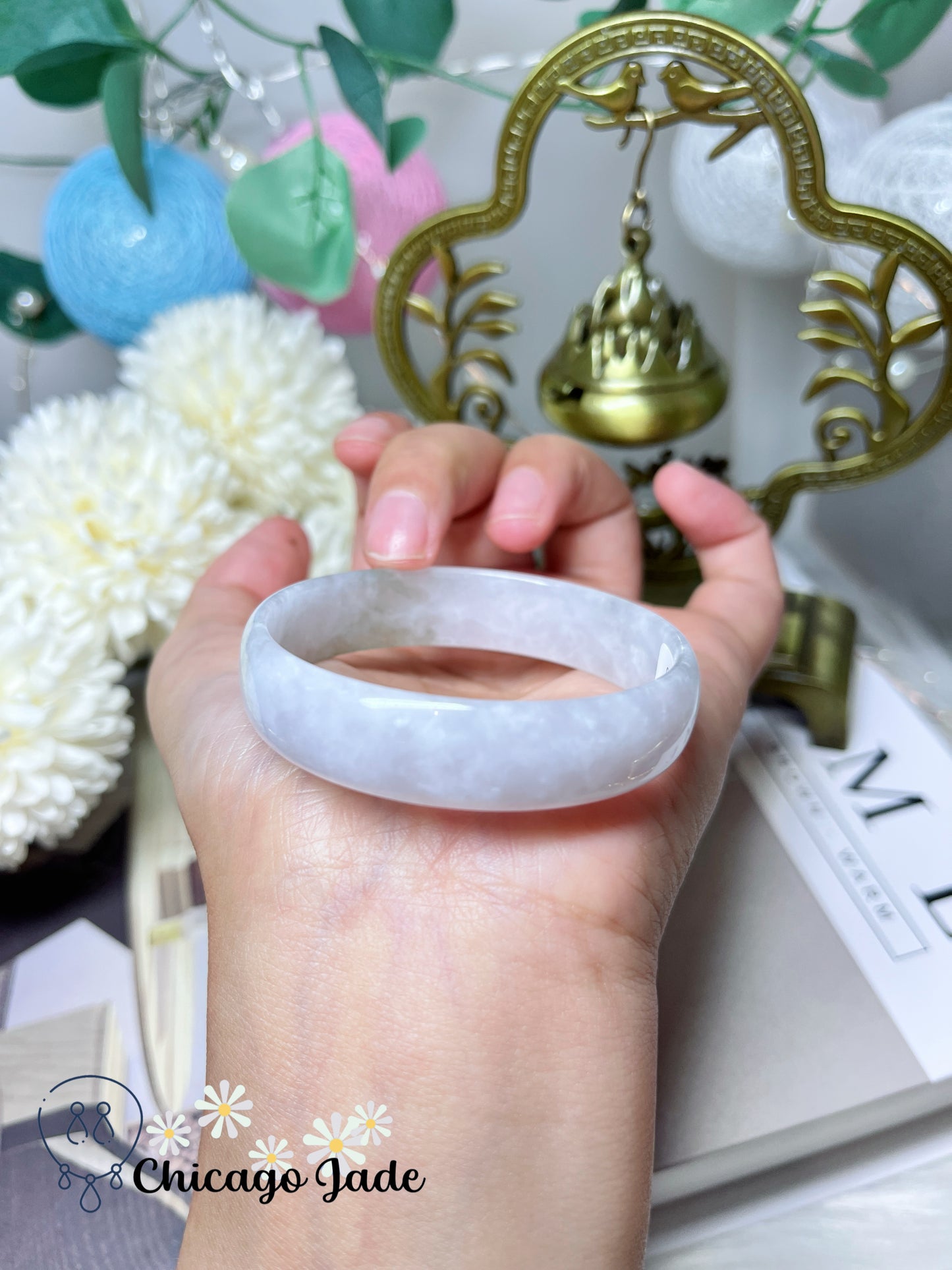 52mm Size XS Icy Moonlight White Dainty Flat Inside Princess Style Natural Jadeite Jade Feicui Bangle