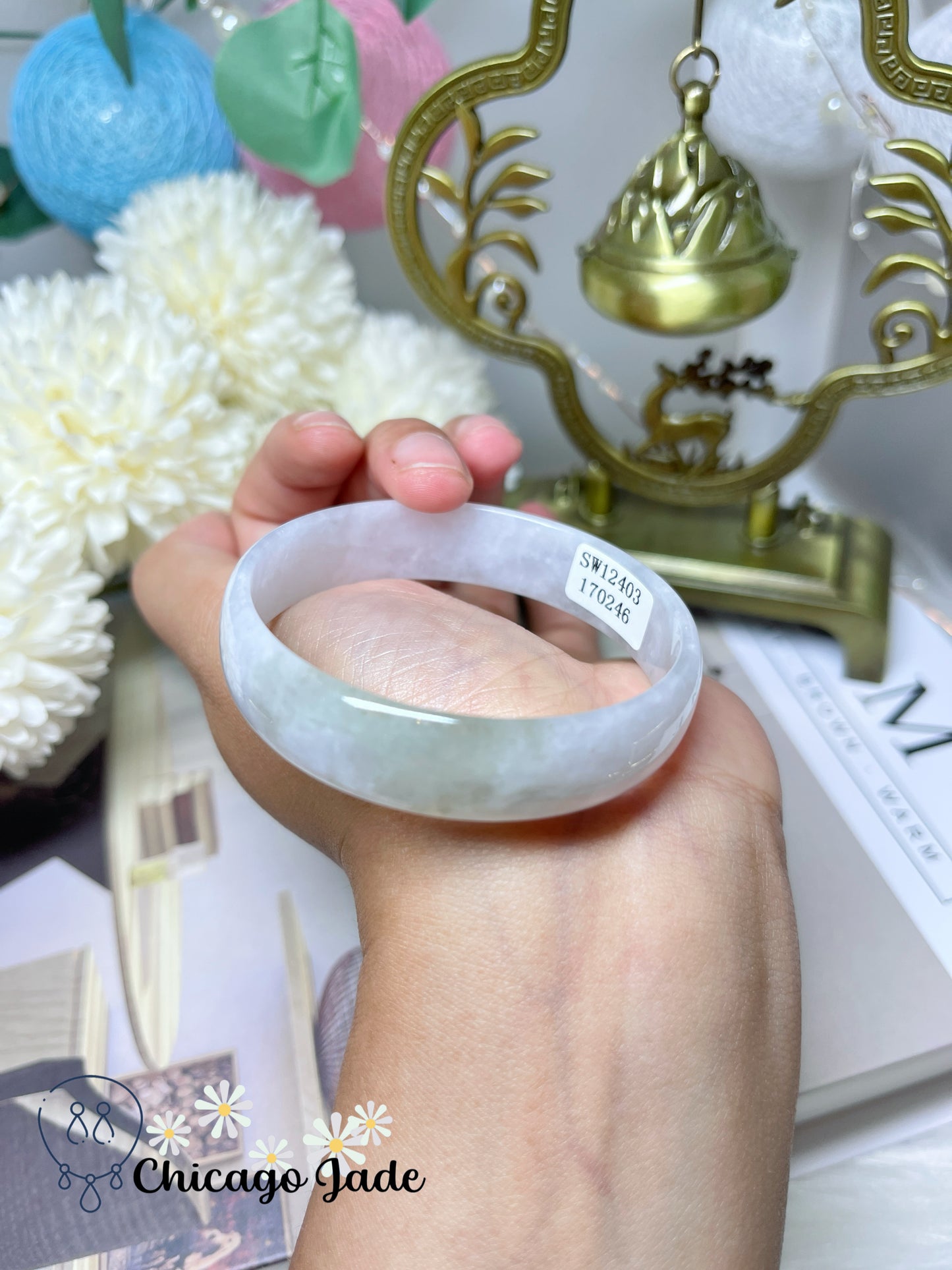 52mm Size XS Icy Moonlight White Dainty Flat Inside Princess Style Natural Jadeite Jade Feicui Bangle