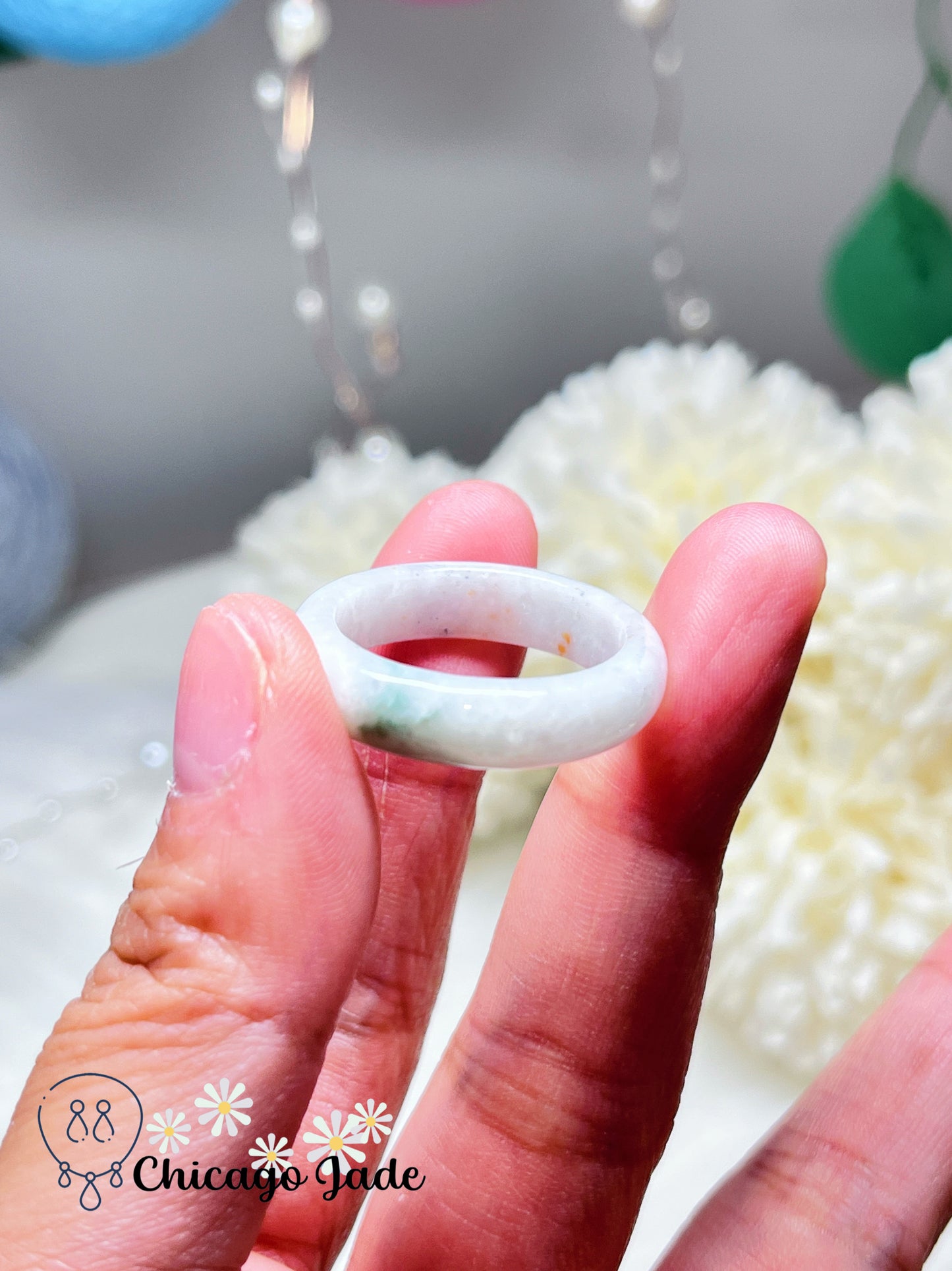 Size 9.5 Natural Grade A Certified Jadeite Jade Feicui Ring Band Handmade Gift