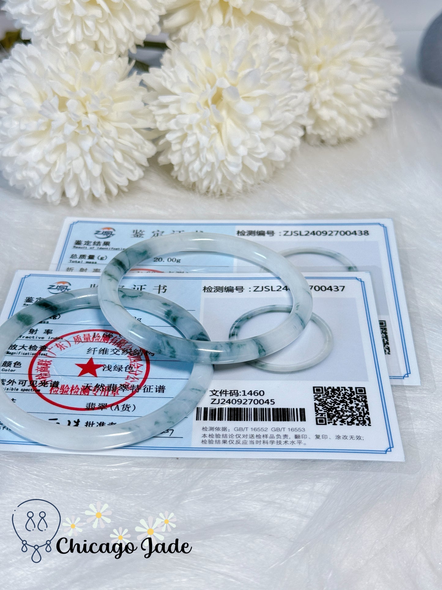 55.8mm Perfect Porcelain White Base with Blue Flowers Natural Untreated Type A Certified Burma Jadeite Jade Feicui Bangle Set of Two