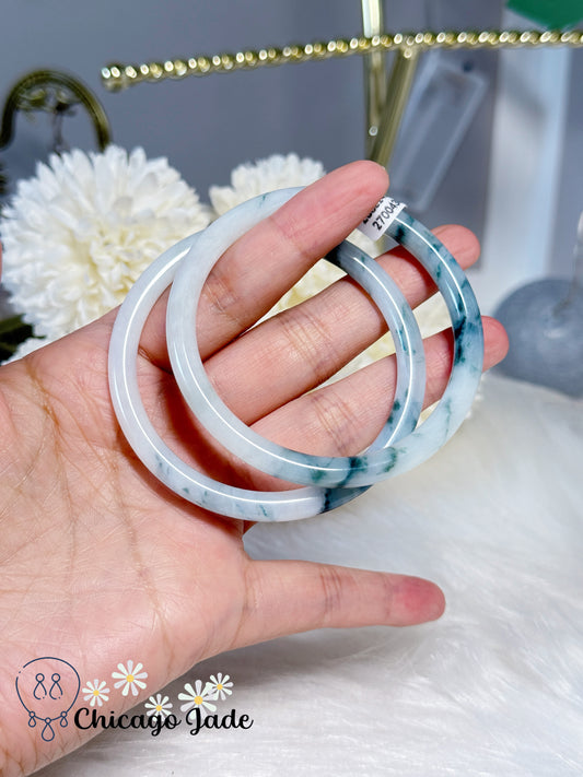 55.8mm Perfect Porcelain White Base with Blue Flowers Natural Untreated Type A Certified Burma Jadeite Jade Feicui Bangle Set of Two