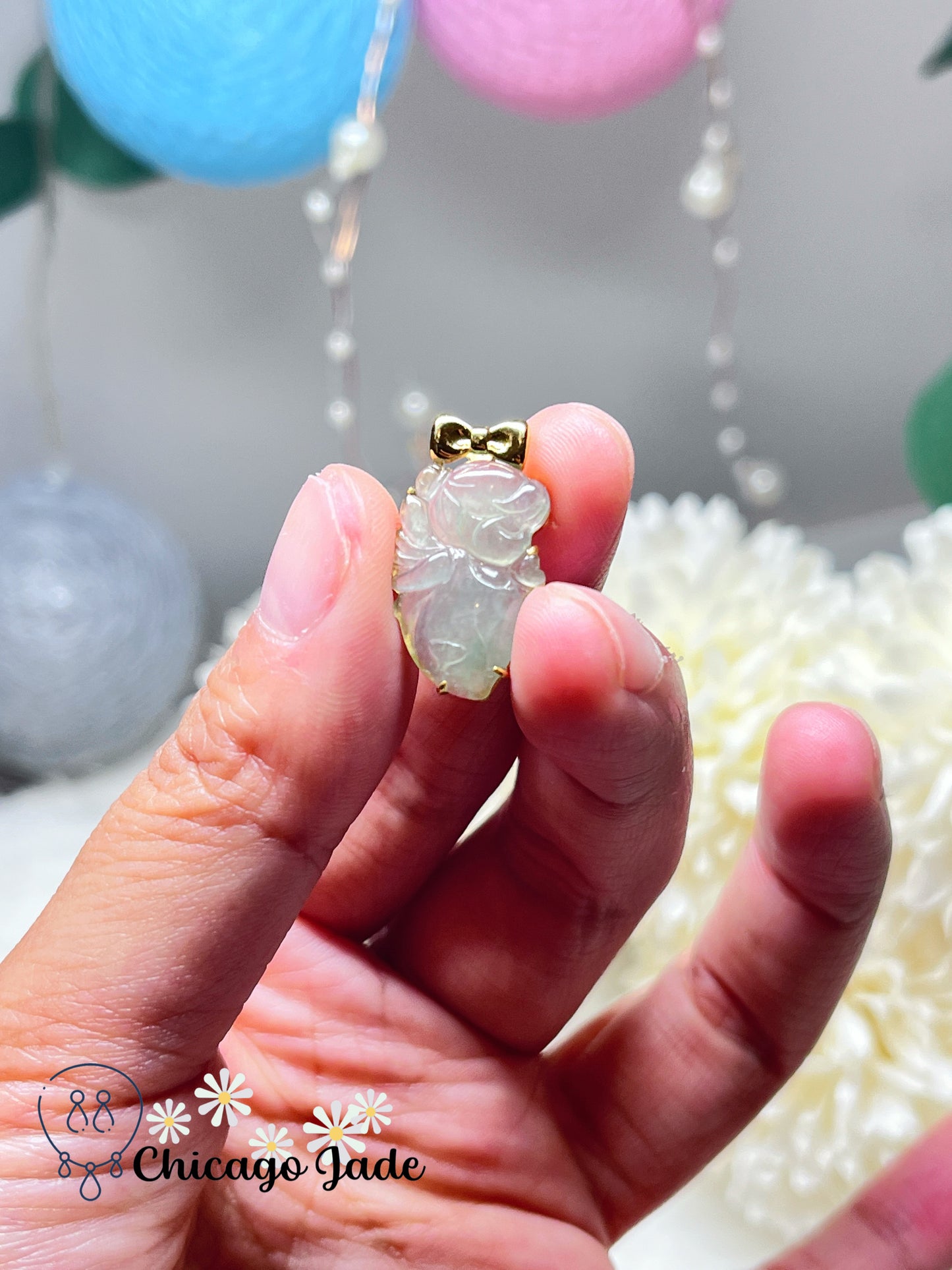 clear sage jadeite fairy pendant with 18k clasp