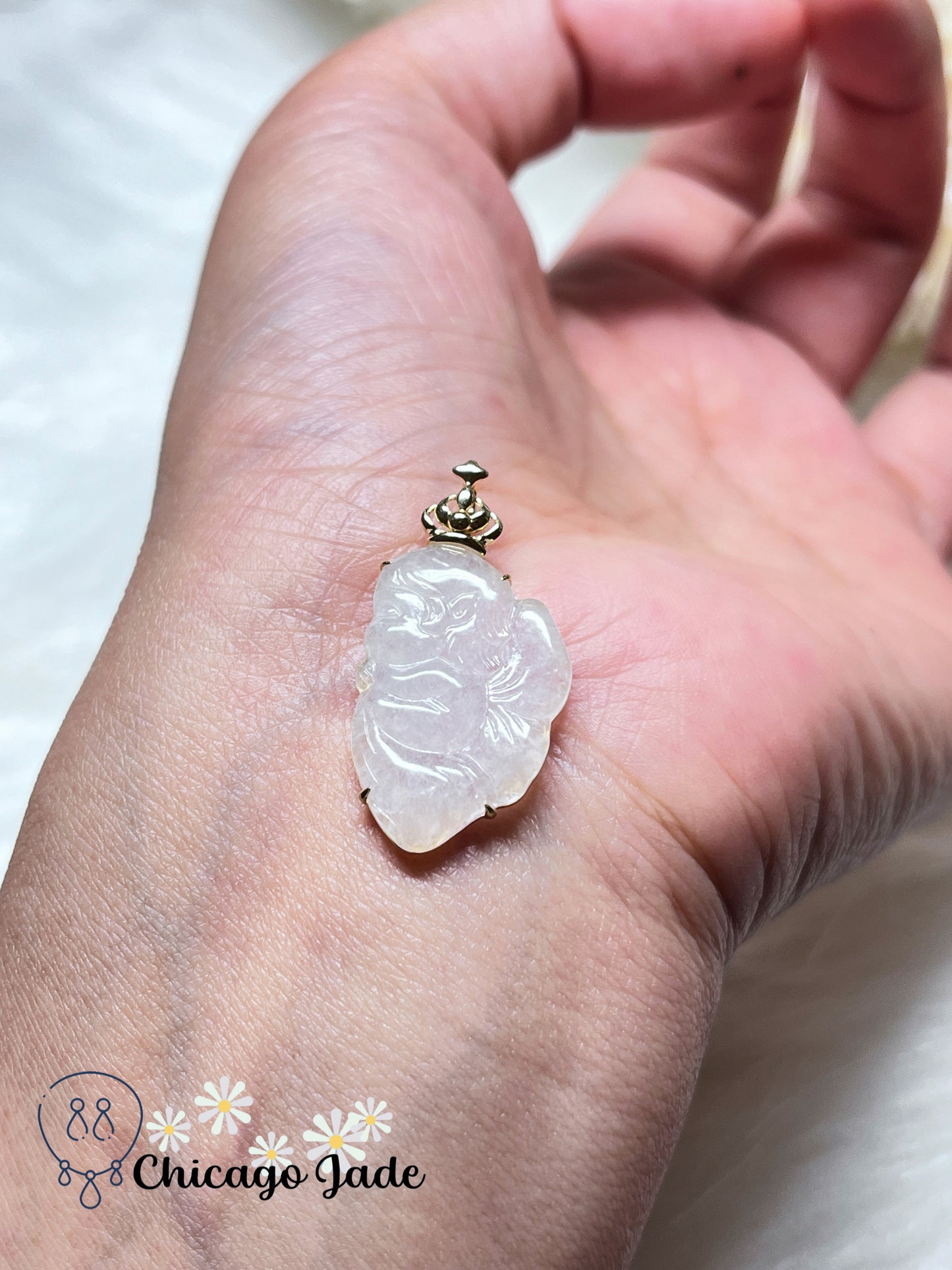 clear jadeite fairy pendant with 18k clasp