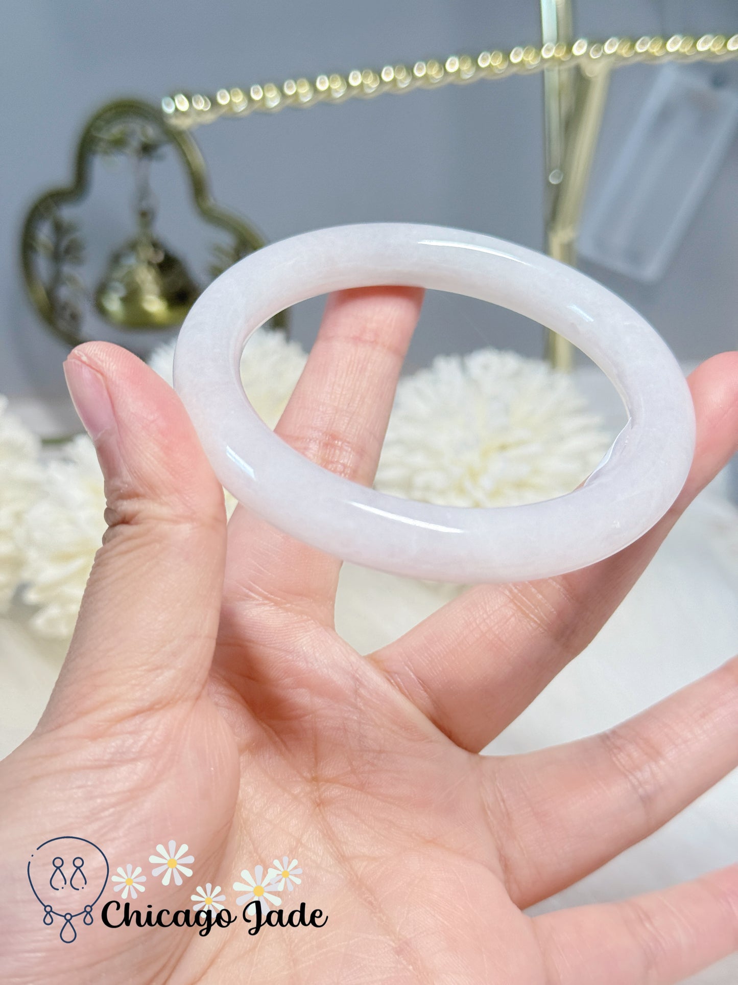 55.4mm Size M Perfect Moonlight White Natural Grade A Type A Untreated Burma Jadeite Jade Feicui Bangle Certified Authentic