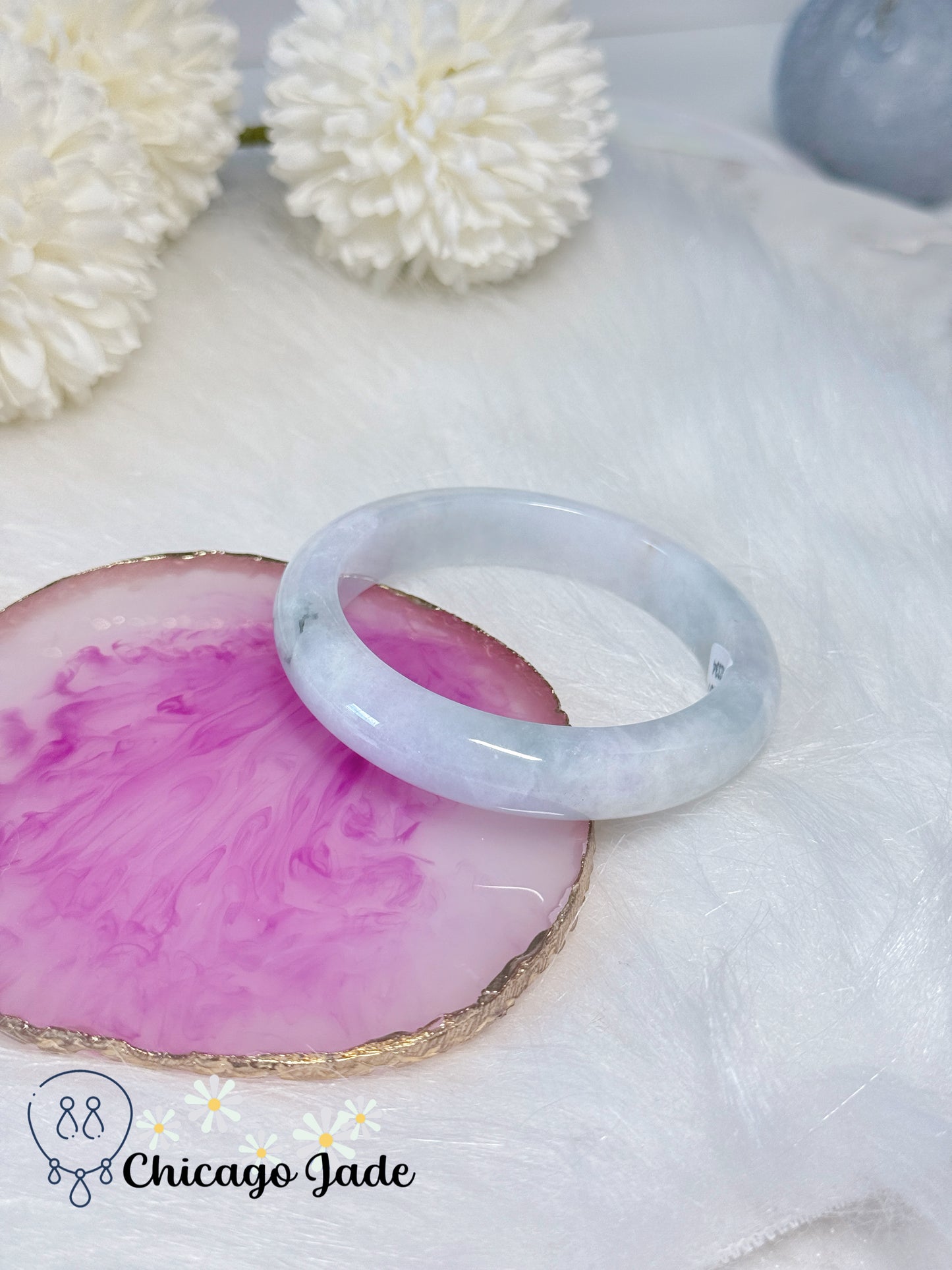 53.8mm Size S Light Blue Purple Flat Inside Natural Untreated Grade A Type A Burma Jadeite Jade Feicui Bangle