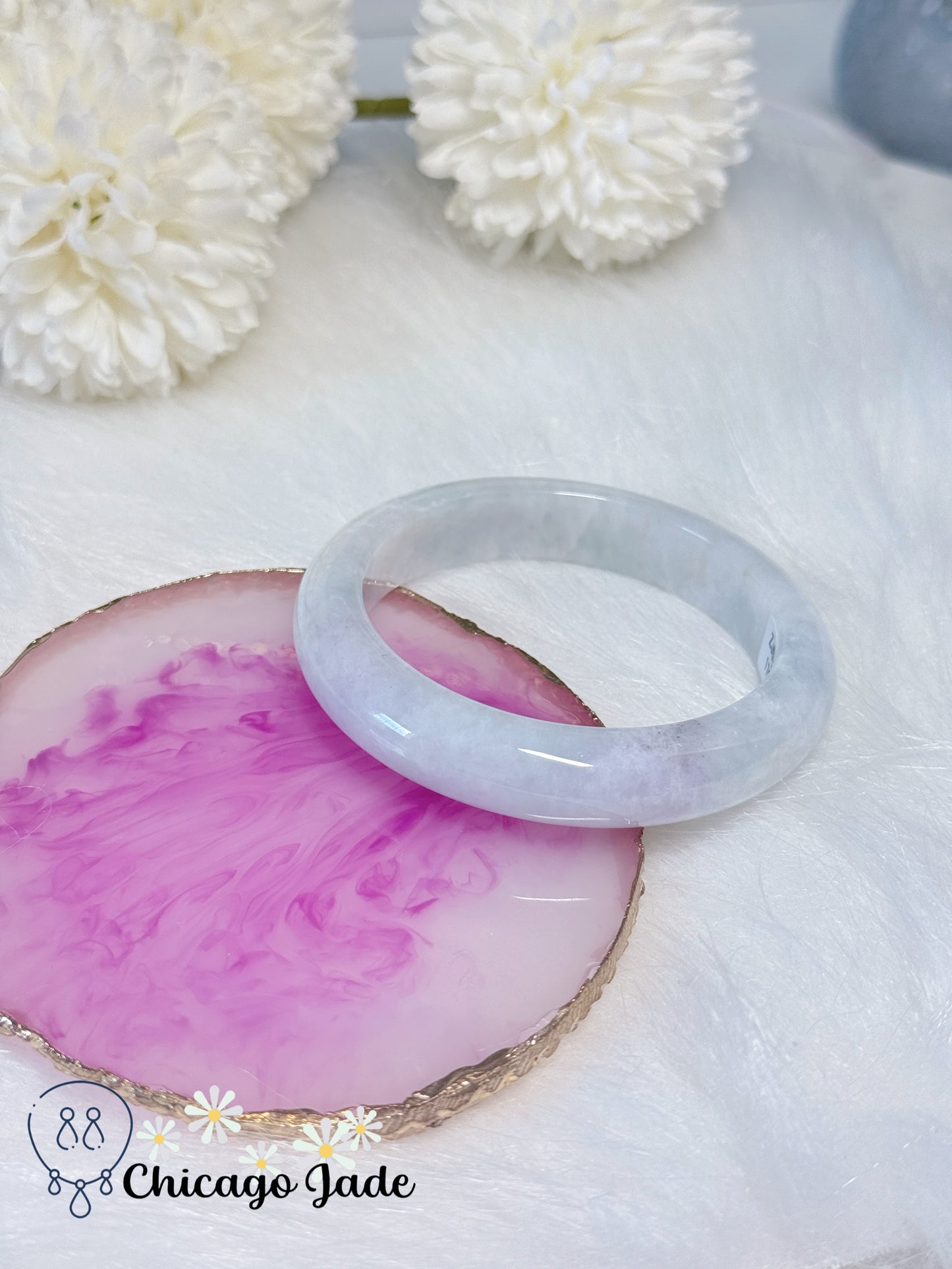 55.7mm Size M Light Purple Pink Flat Inside Natural Untreated Certified Grade A Type A Burma Jadeite Jade Feicui Bangle Handmade Gift