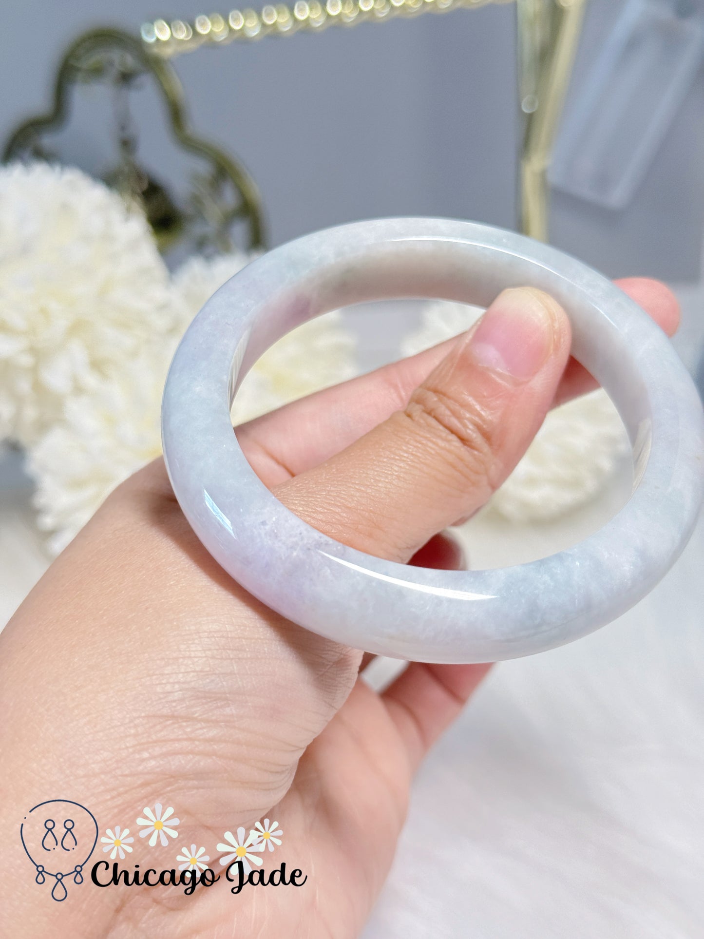 55.7mm Size M Light Purple Pink Flat Inside Natural Untreated Certified Grade A Type A Burma Jadeite Jade Feicui Bangle Handmade Gift
