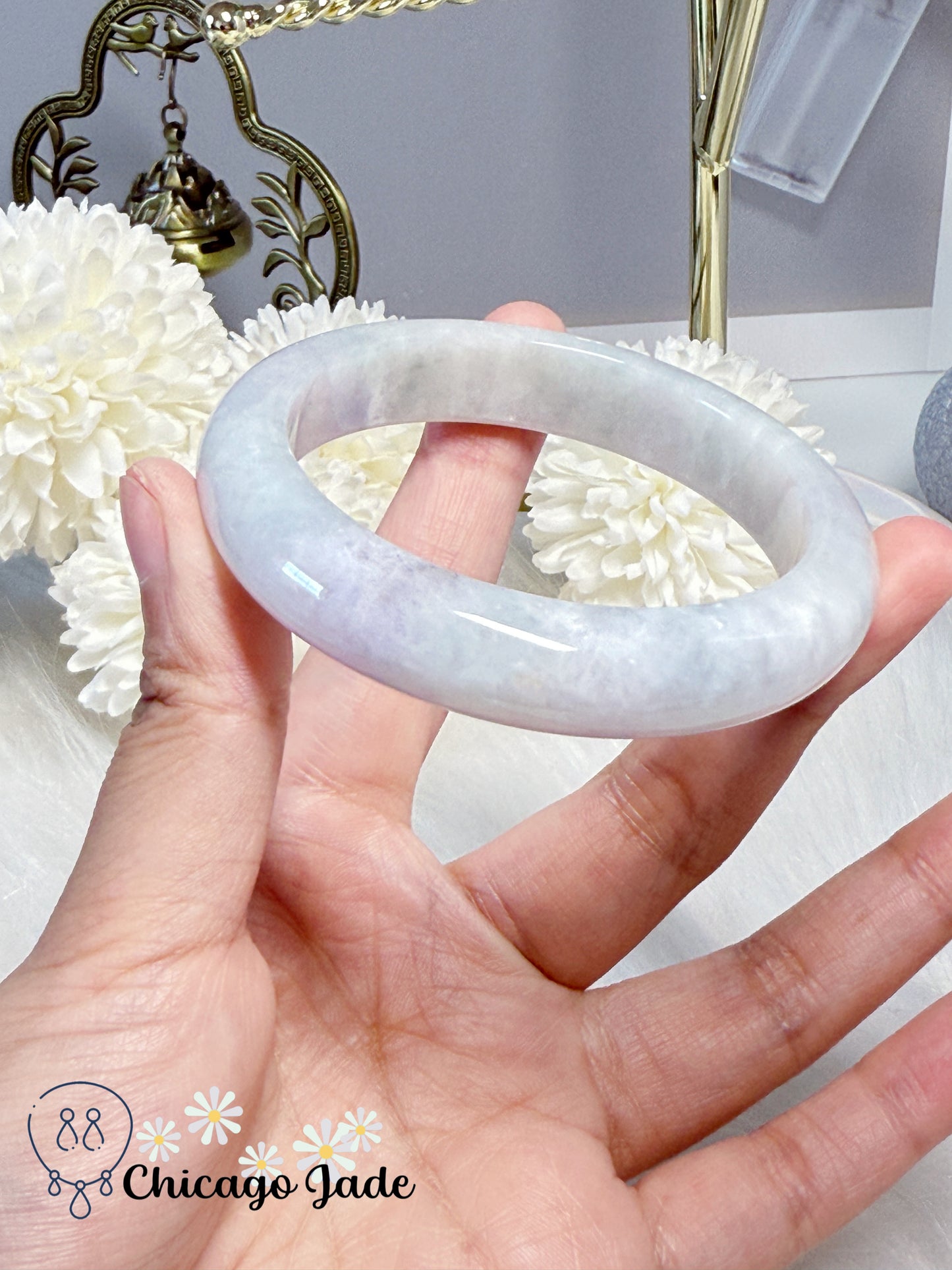 55.7mm Size M Light Purple Pink Flat Inside Natural Untreated Certified Grade A Type A Burma Jadeite Jade Feicui Bangle Handmade Gift