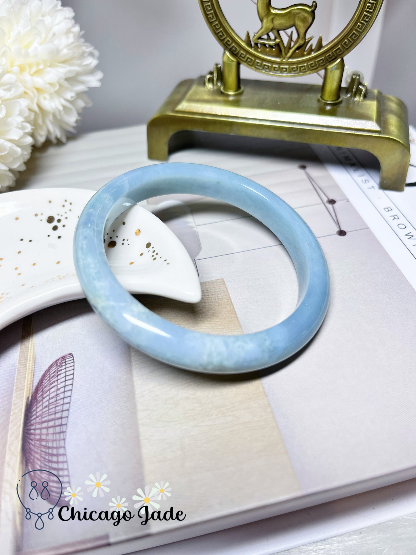 57.4mm Size M Sky Blue Perfect Round Flat Inside Jadeite Jade Feicui Bangle Certified Burma