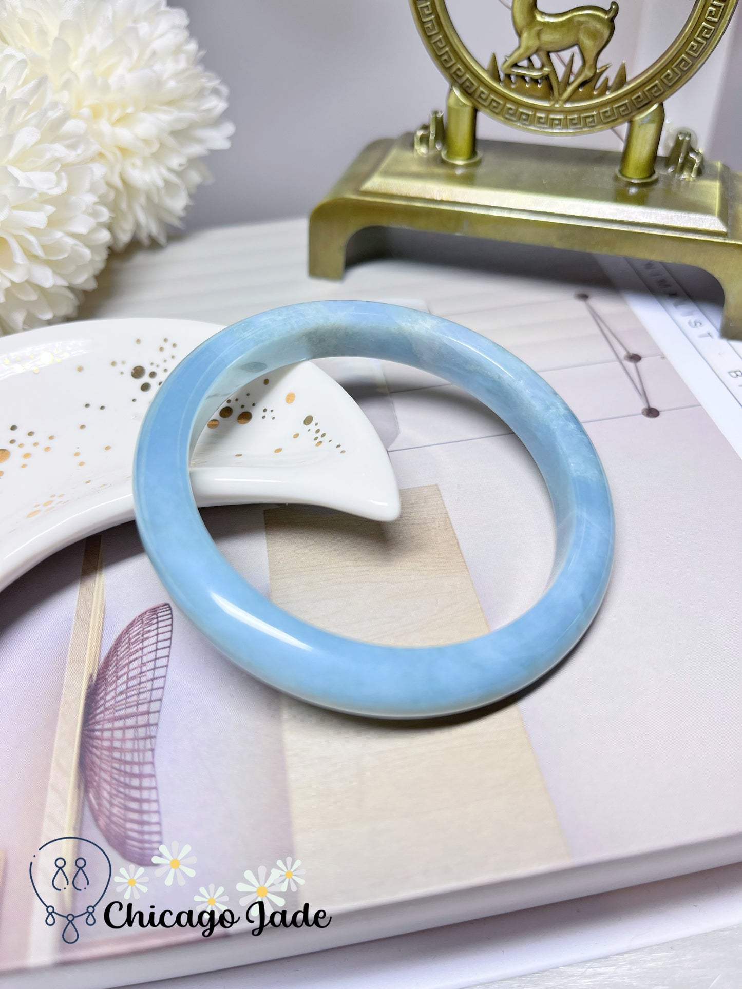 57.4mm Size M Sky Blue Perfect Round Flat Inside Jadeite Jade Feicui Bangle Certified Burma