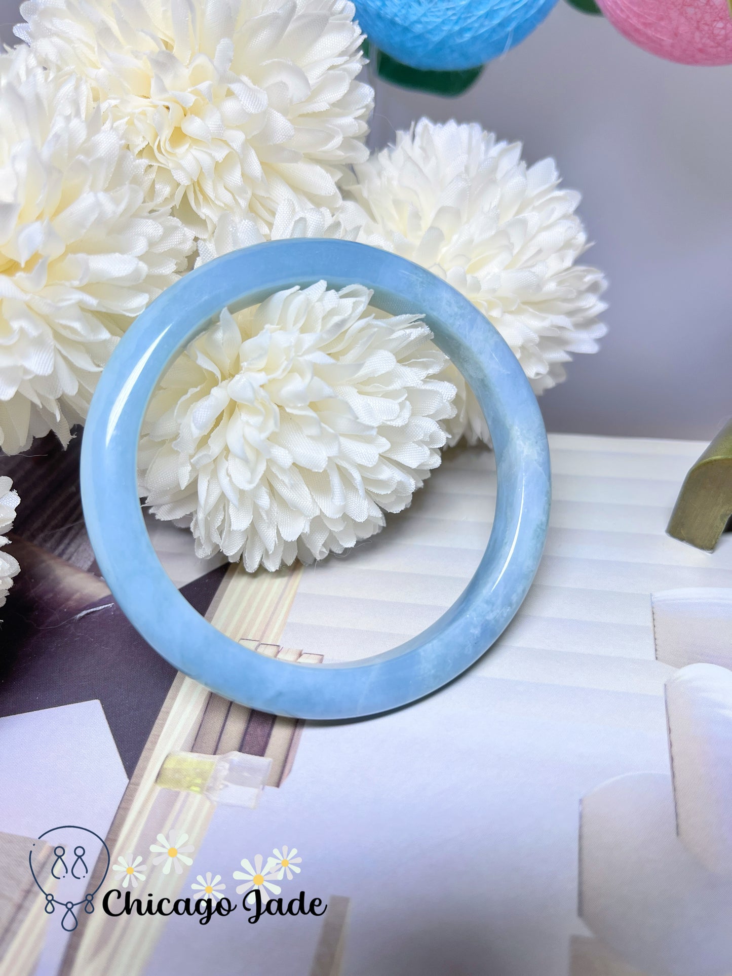 57.4mm Size M Sky Blue Perfect Round Flat Inside Jadeite Jade Feicui Bangle Certified Burma