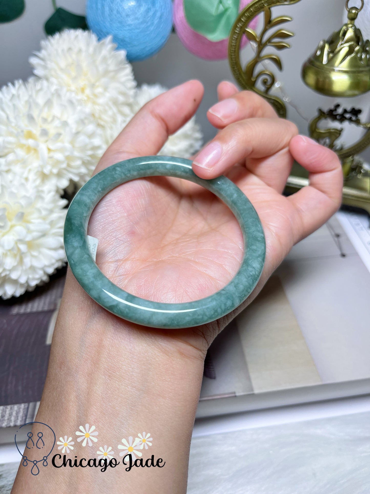 55.7mm Size M Full Green Icy Round Jadeite Jade Feicui Bangle Certified Burma