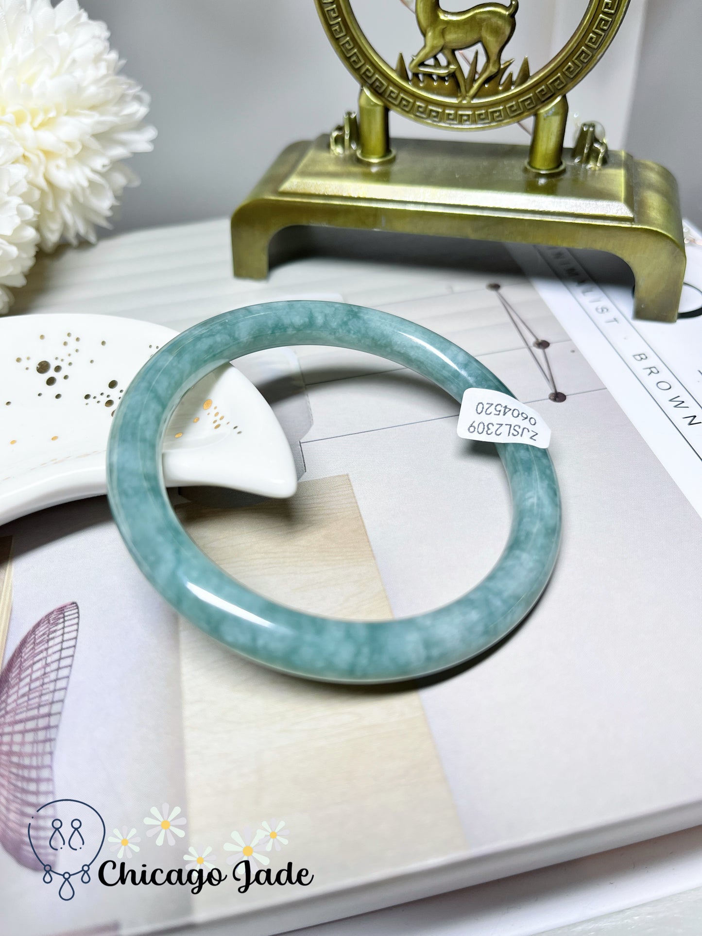 55.7mm Size M Full Green Icy Round Jadeite Jade Feicui Bangle Certified Burma