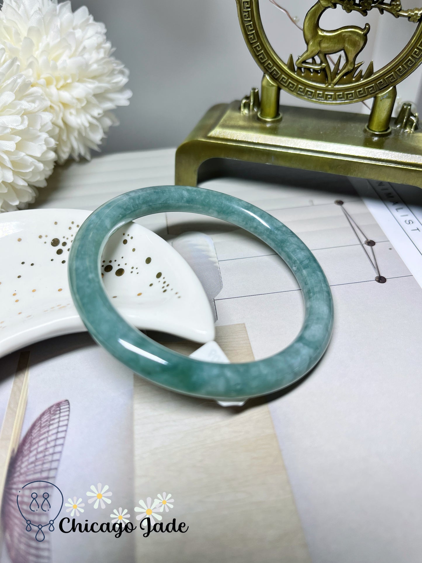 55.7mm Size M Full Green Icy Round Jadeite Jade Feicui Bangle Certified Burma