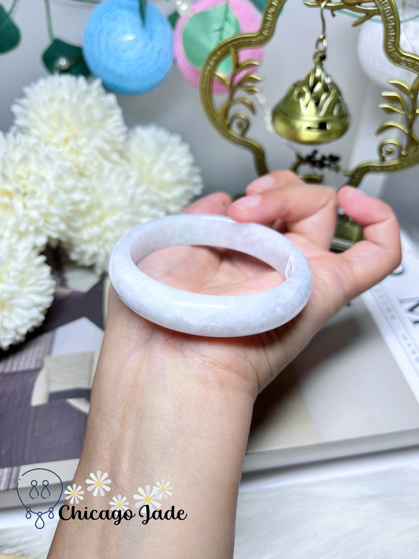 55mm Size S Moonlight White Icy Jadeite Jade Feicui Bangle Certified Burma