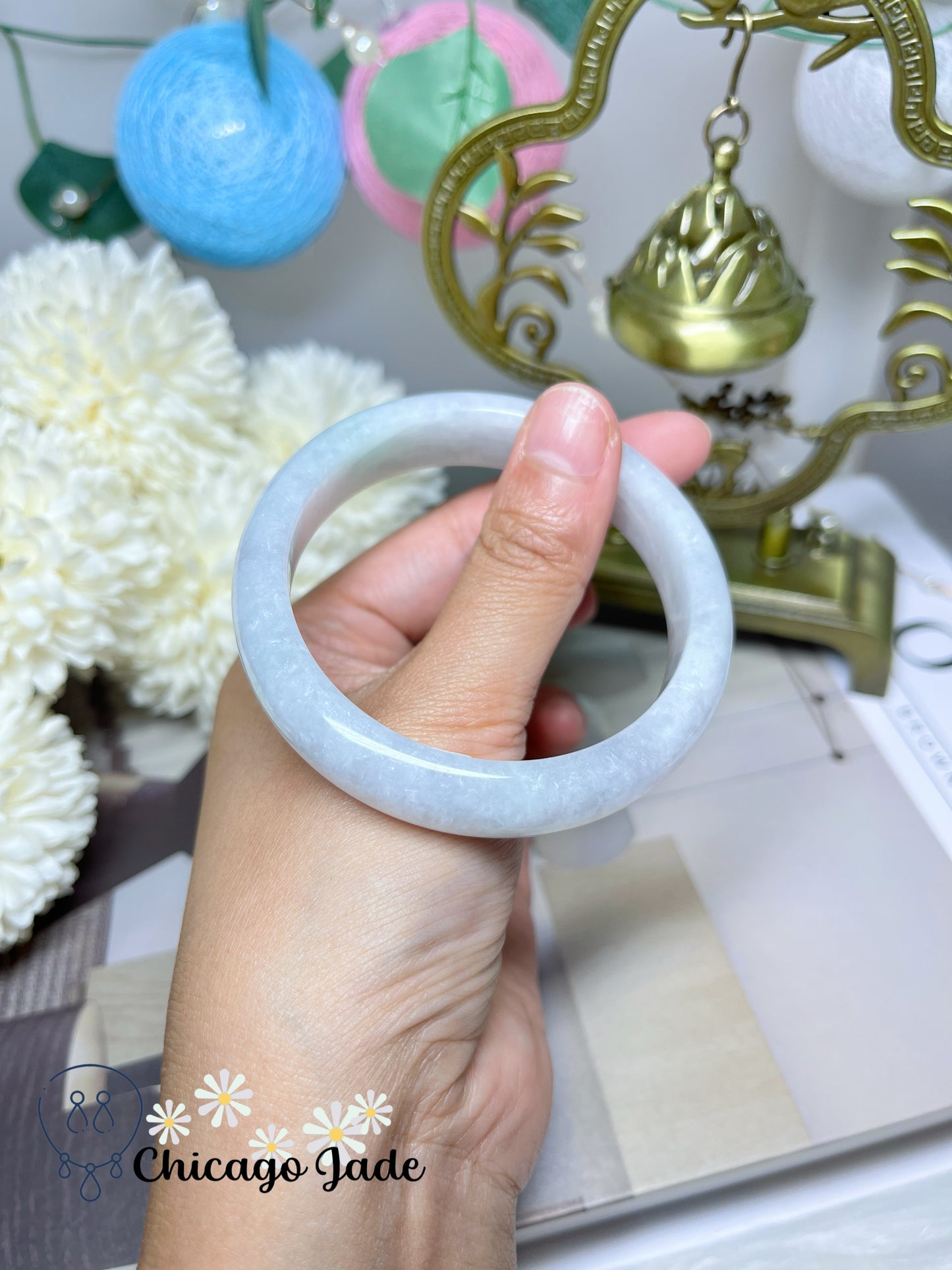 55mm Size S Moonlight White Icy Jadeite Jade Feicui Bangle Certified Burma