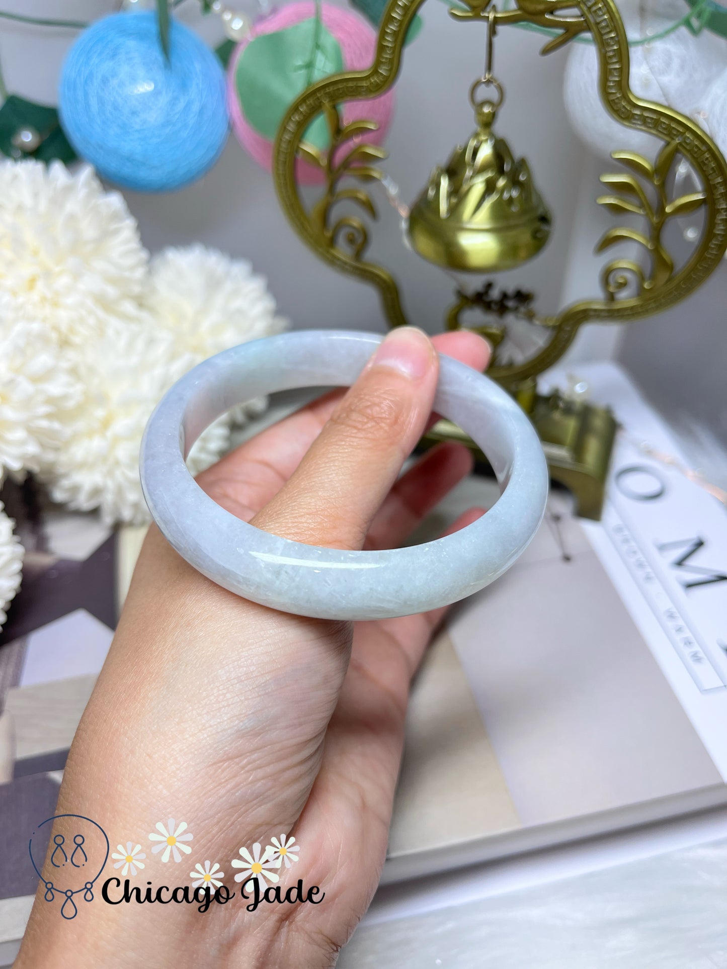 60.9mm Size L Moonlight White Translucent Perfect Round Jadeite Jade Feicui Bangle Grade A Authentic Certified Burma