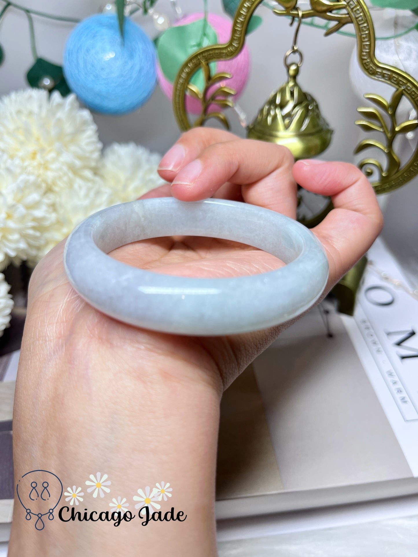 53.9mm Size S Moonlight White Icy Jadeite Jade Feicui Bangle Certified Burma Grade A Authentic