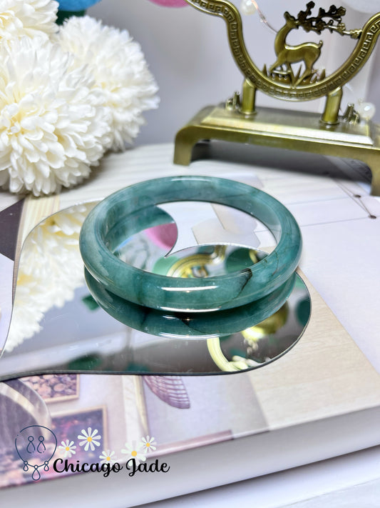 61.1mm Size L Teal Dark Green Icy Jadeite Jade Feicui Bangle Certified Burma Authentic Grade A Natural