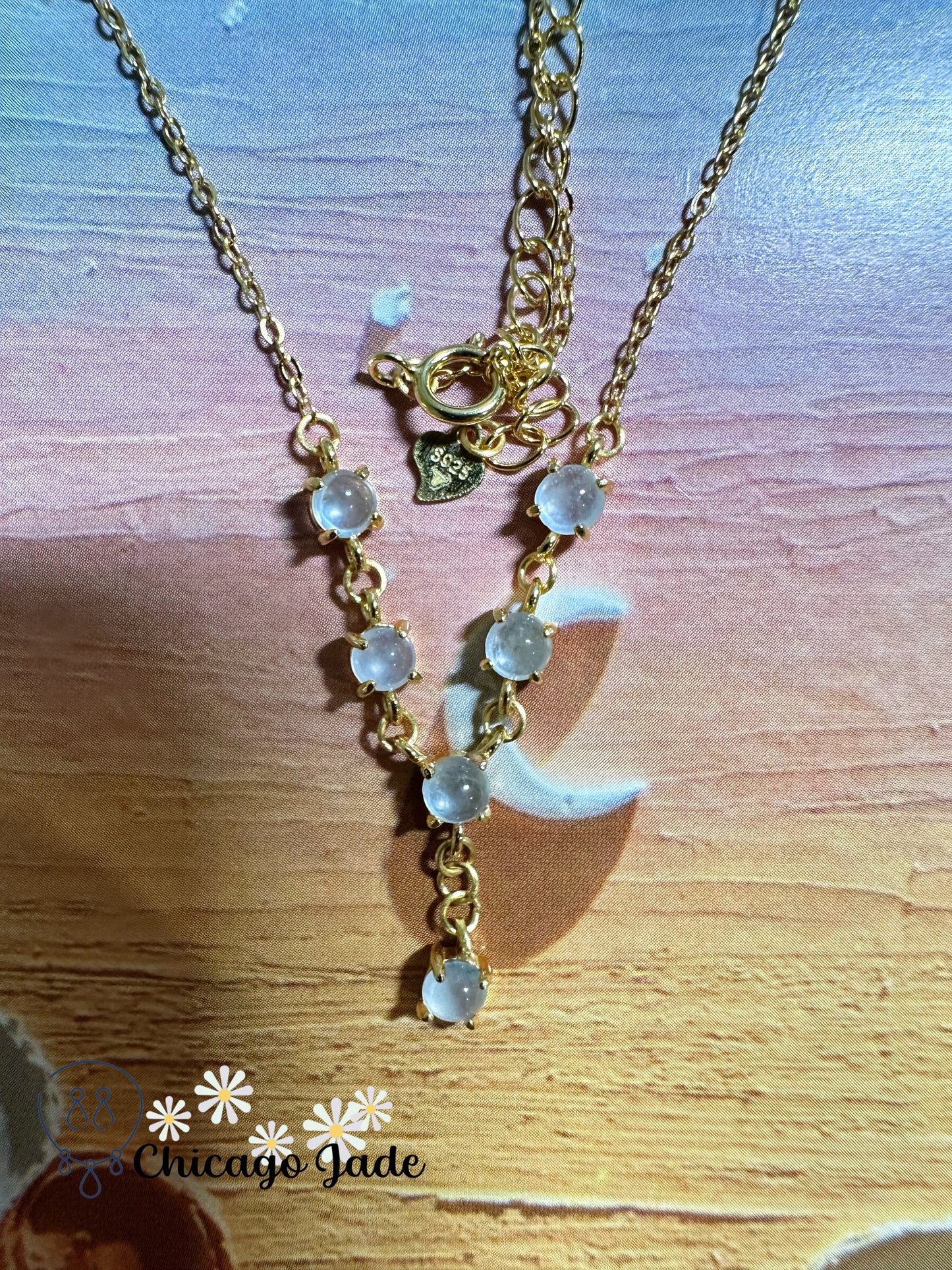 Elegant designed translucent six jadeite jade stones on sterling silver necklace