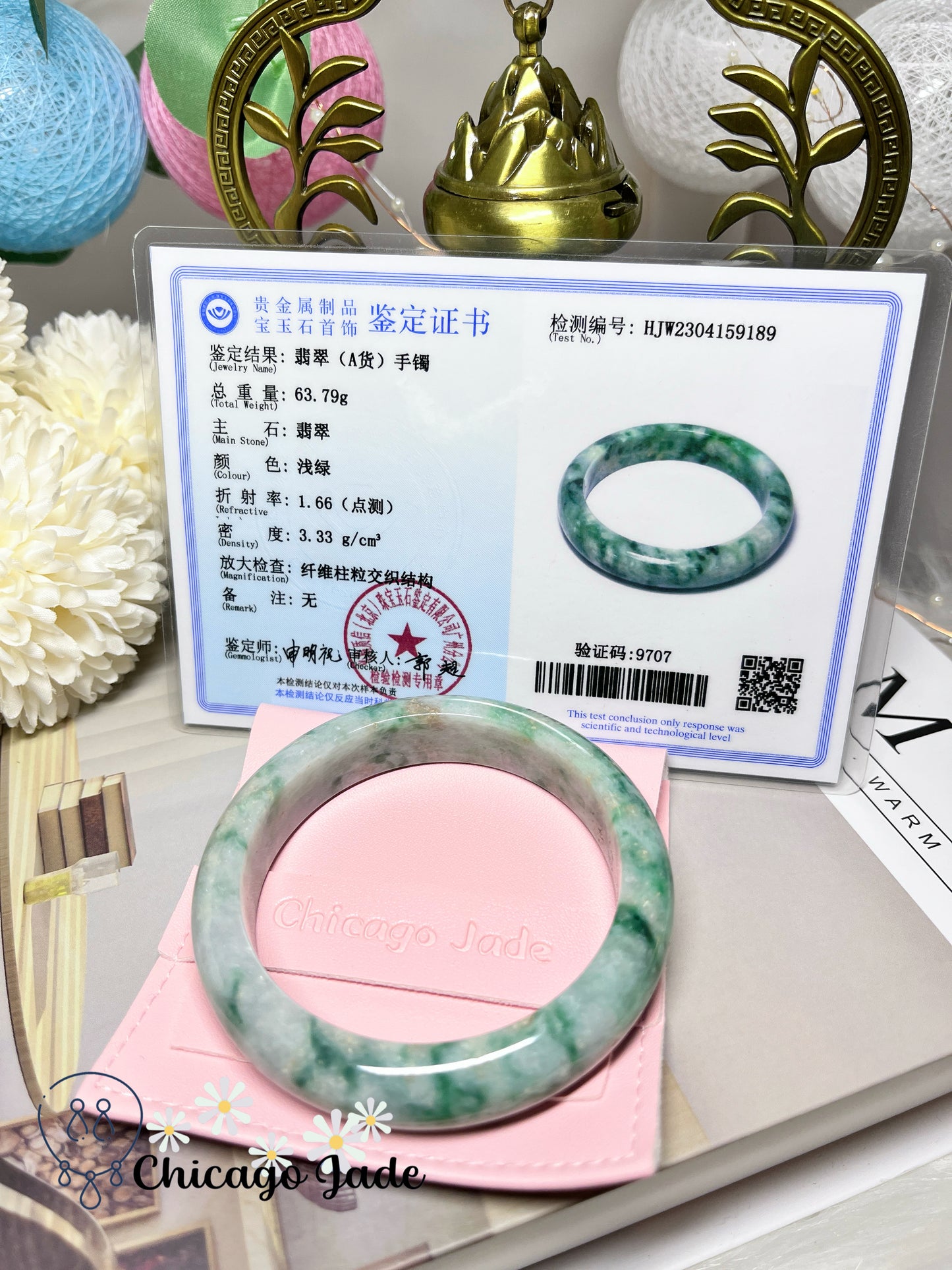 57.6mm Size M Icy Sage Base with Garden Sprout Green Natural Jadeite Jade Feicui Bangle Grade A Authentic