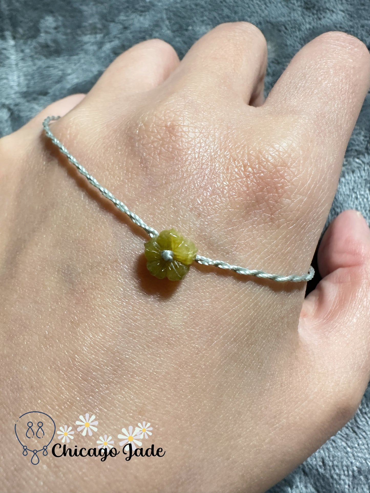 Gradient yellow cherry flower jadeite jade rope bracelet