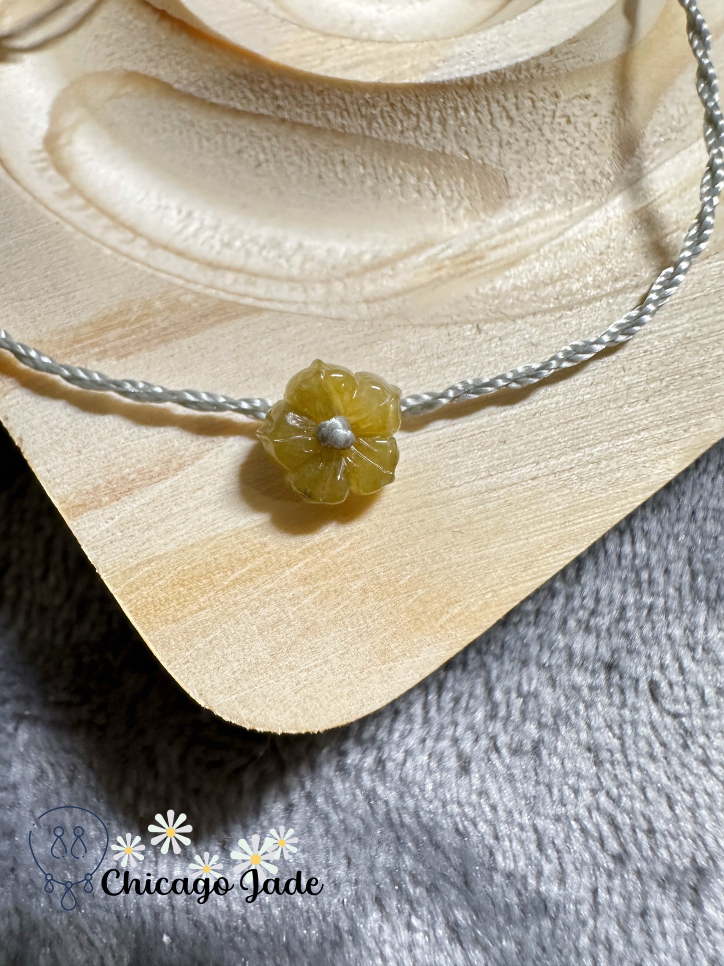 Gradient yellow cherry flower jadeite jade rope bracelet