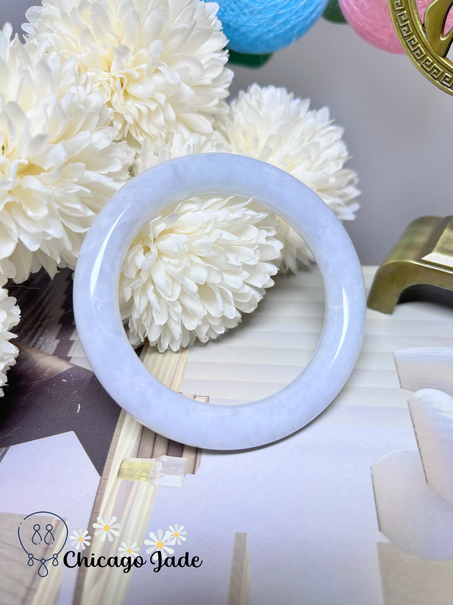 54.2mm Size M Icy Moonlight White Round Jadeite Jade Feicui Bangle Authentic Certified Burma