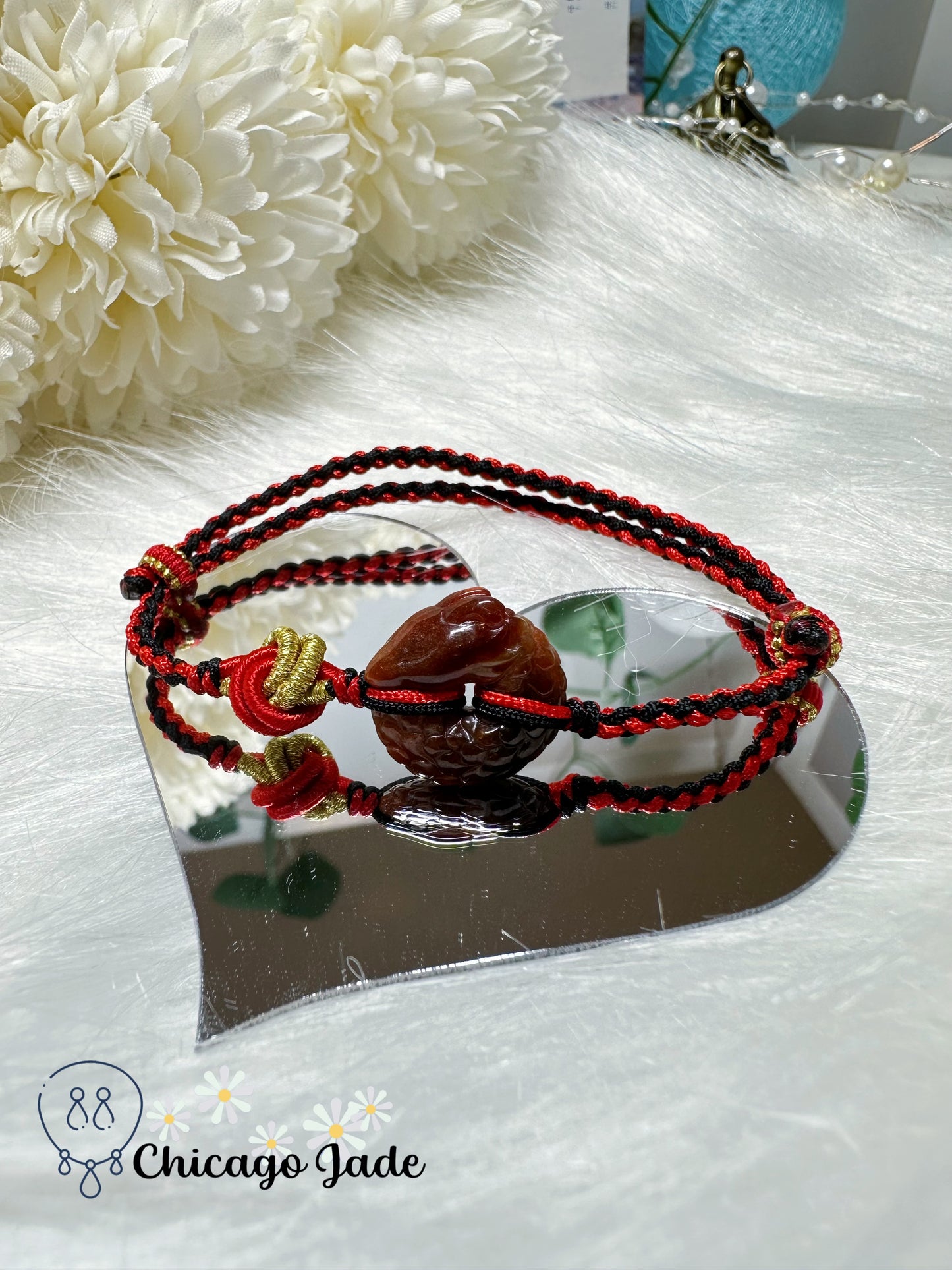 Rusty Red Finely Carved Dragon Loop Natural Jadeite Jade Feicui Rope Bracelet Adjustable Handmade Gift Ready Certified