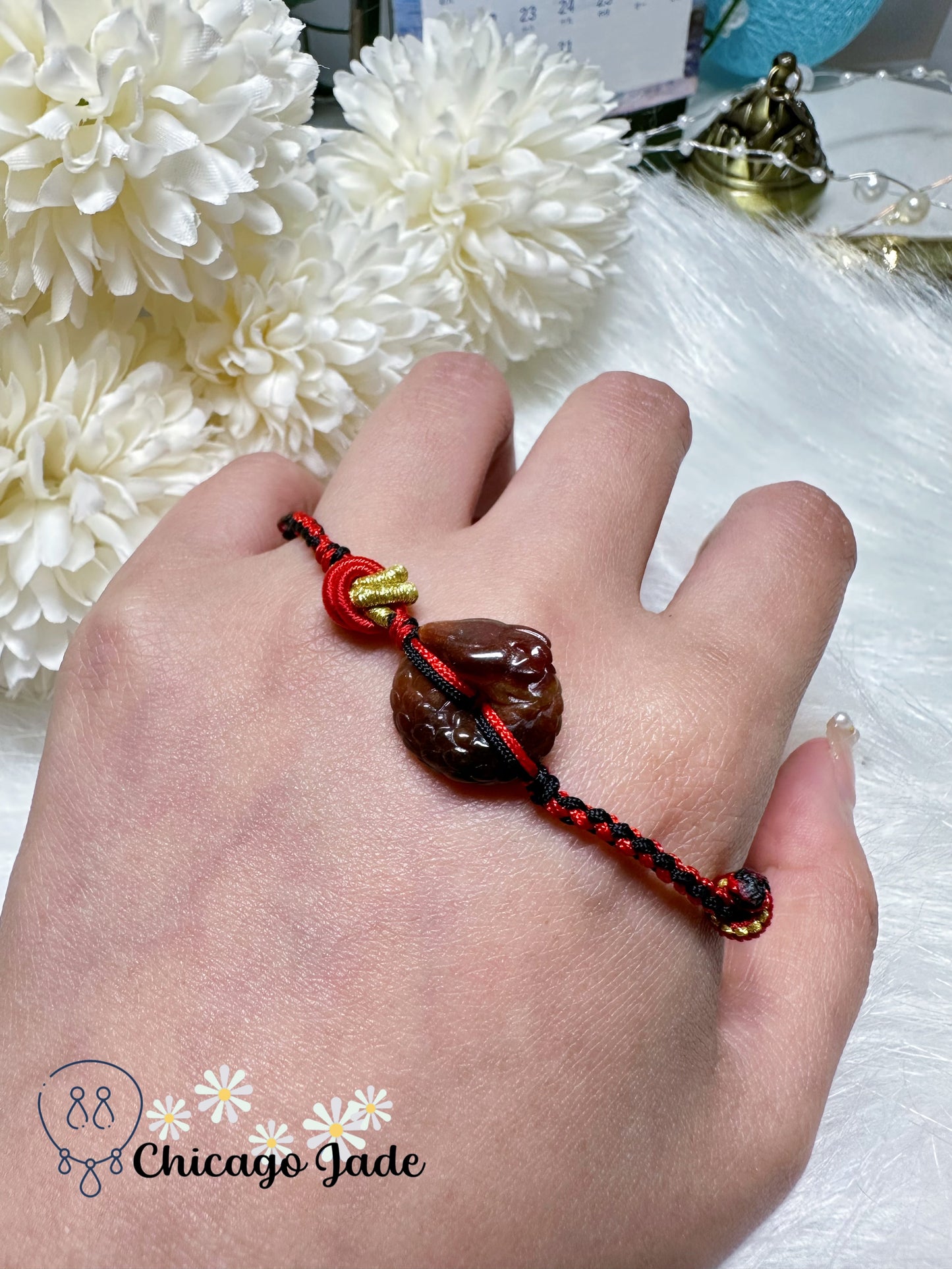 Rusty Red Finely Carved Dragon Loop Natural Jadeite Jade Feicui Rope Bracelet Adjustable Handmade Gift Ready Certified