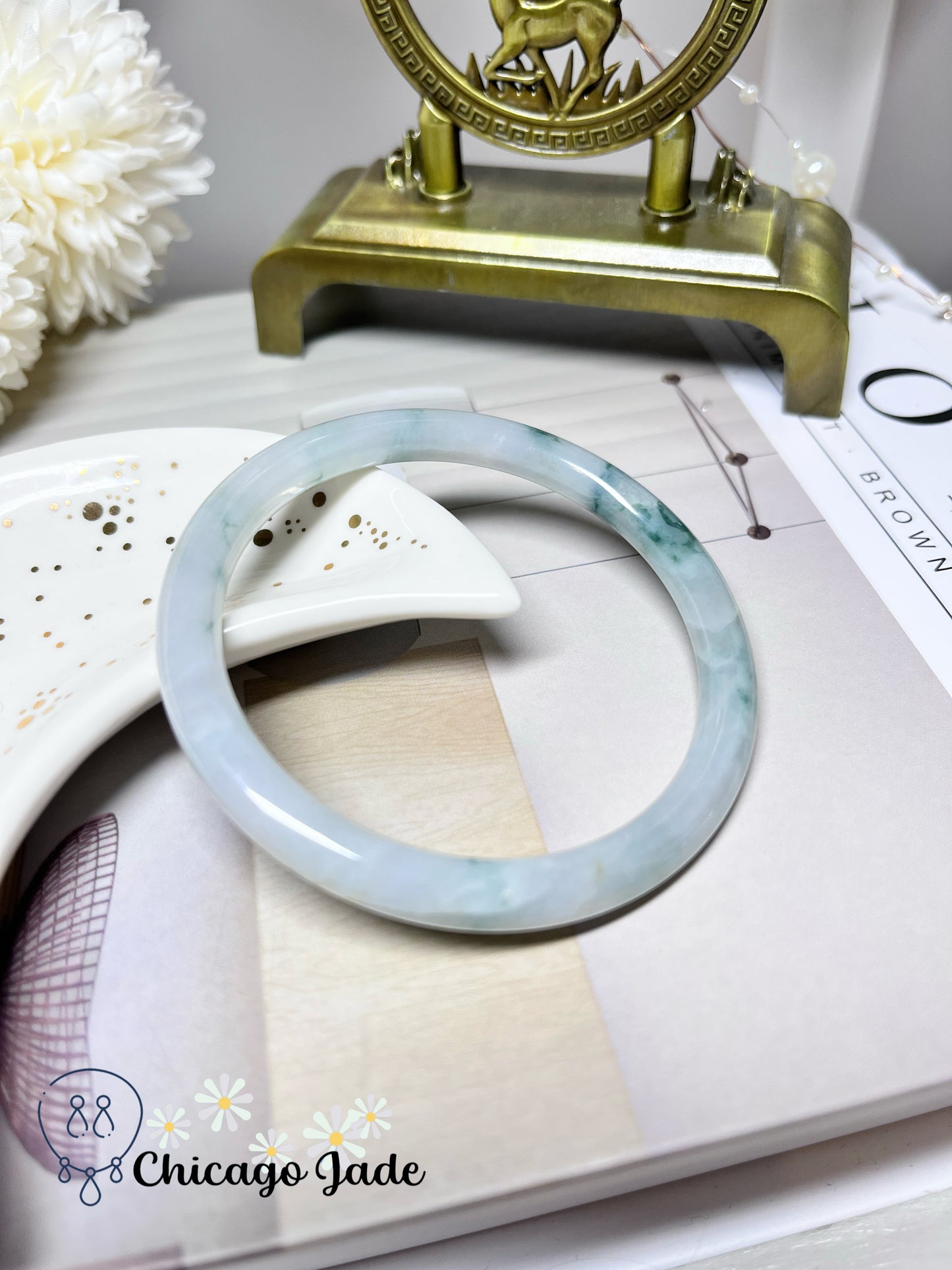 56.1mm Size M Dainty Round Jadeite Jade Feicui Bangle Handmade Gift