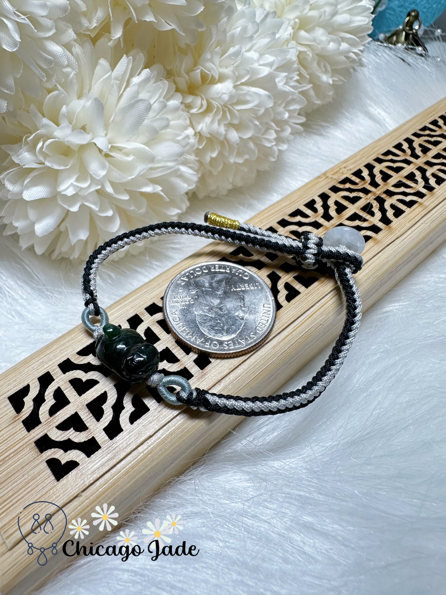 Dainty Black Cat Carved Jadeite Jade Feicui Stone Adjustable Rope Bracelet Gift Ready Authentic Certified Grade A Burma