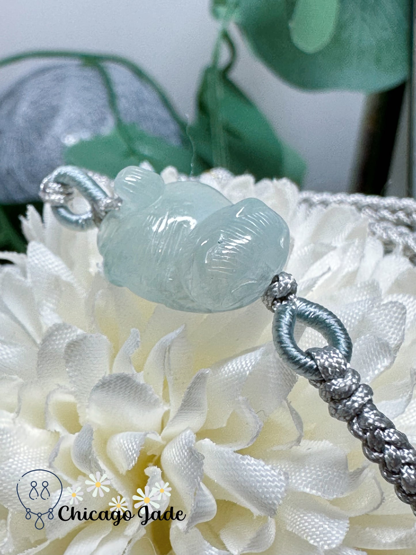 Icy Blue Carved Cat Jadeite Jade Feicui Rope Bracelet Certified Grade A Burma Adjustable Gift Ready