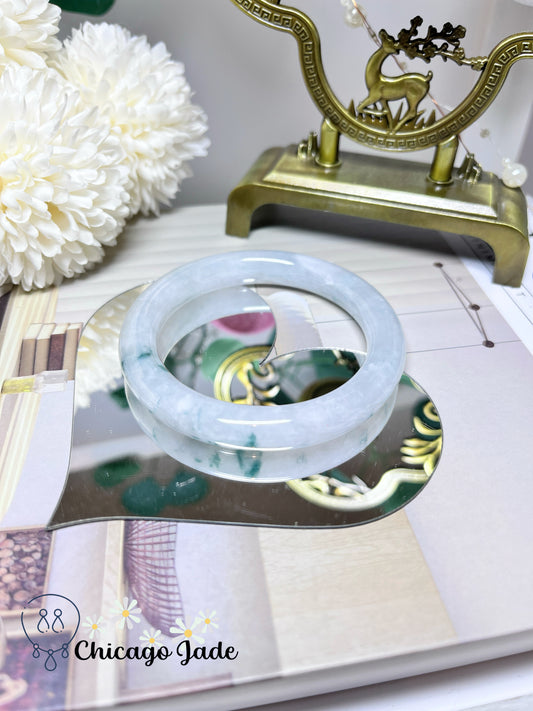 56.2mm Size M Icy Translucent with Floating Green Flower Round Jadeite Jade Feicui Bangle High Quality Natural Certified