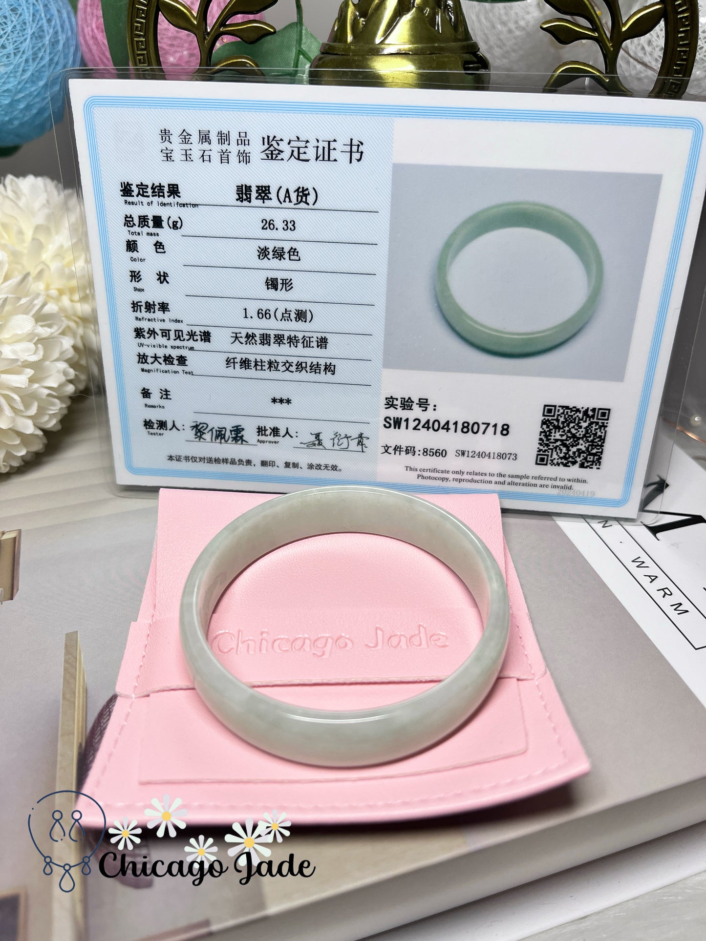 52.9mm Size XS Full Apple Green Icy Jadeite Jade Feicui Bangle Handmade Gift