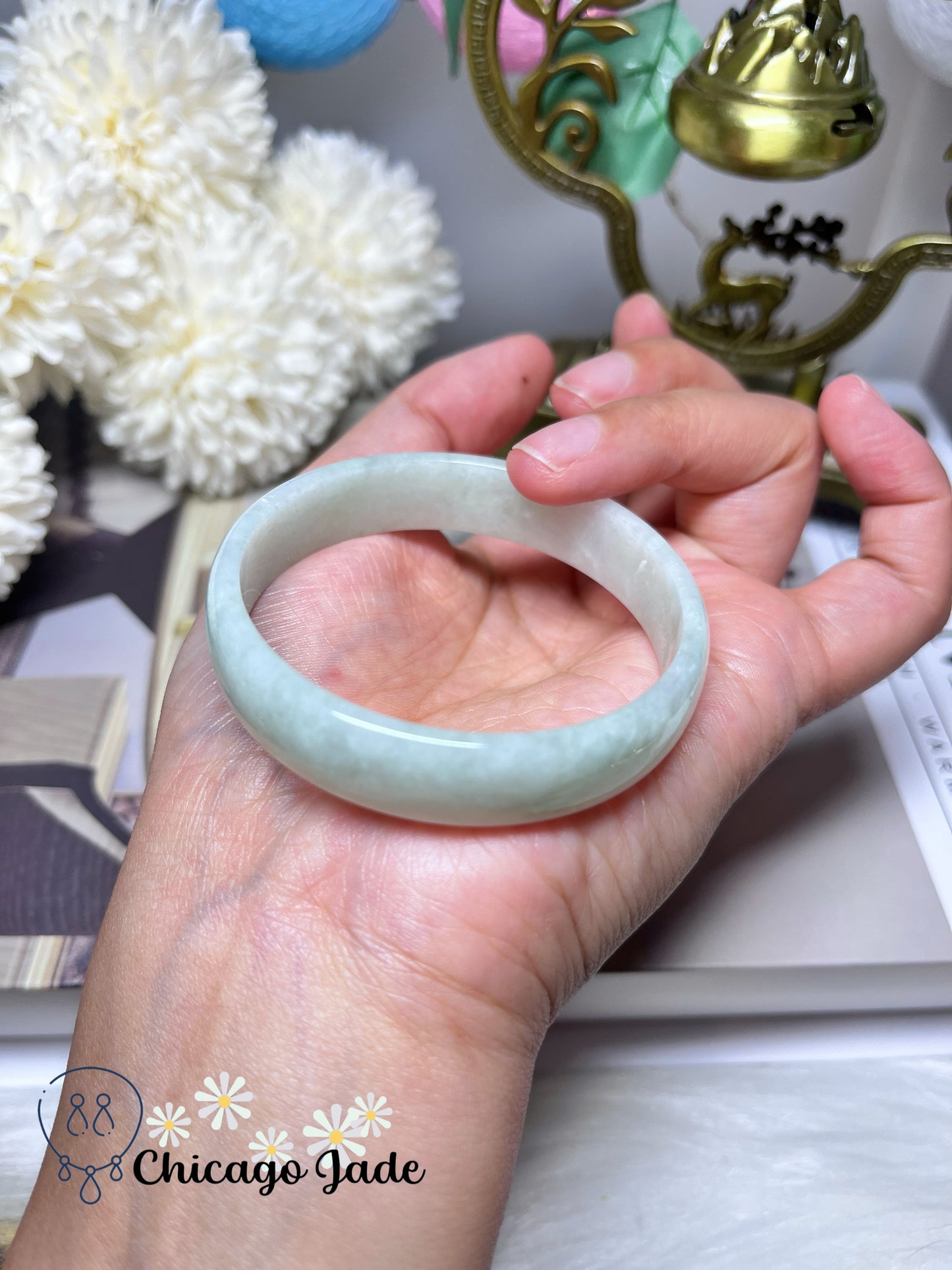 52.9mm Size XS Full Apple Green Icy Jadeite Jade Feicui Bangle Handmade Gift