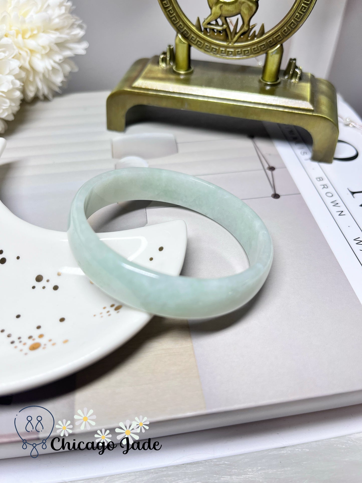 52.9mm Size XS Full Apple Green Icy Jadeite Jade Feicui Bangle Handmade Gift