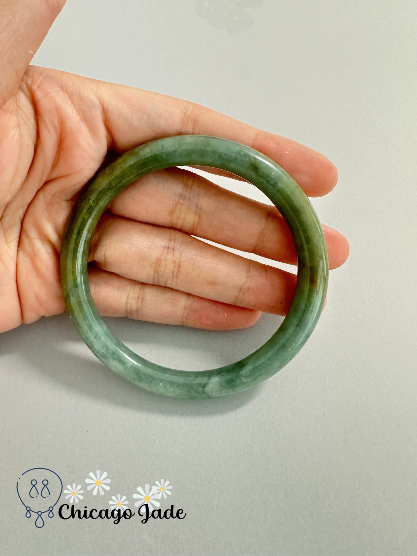 Half green half yellow round jadeite jade bangle authentic with certificate size L