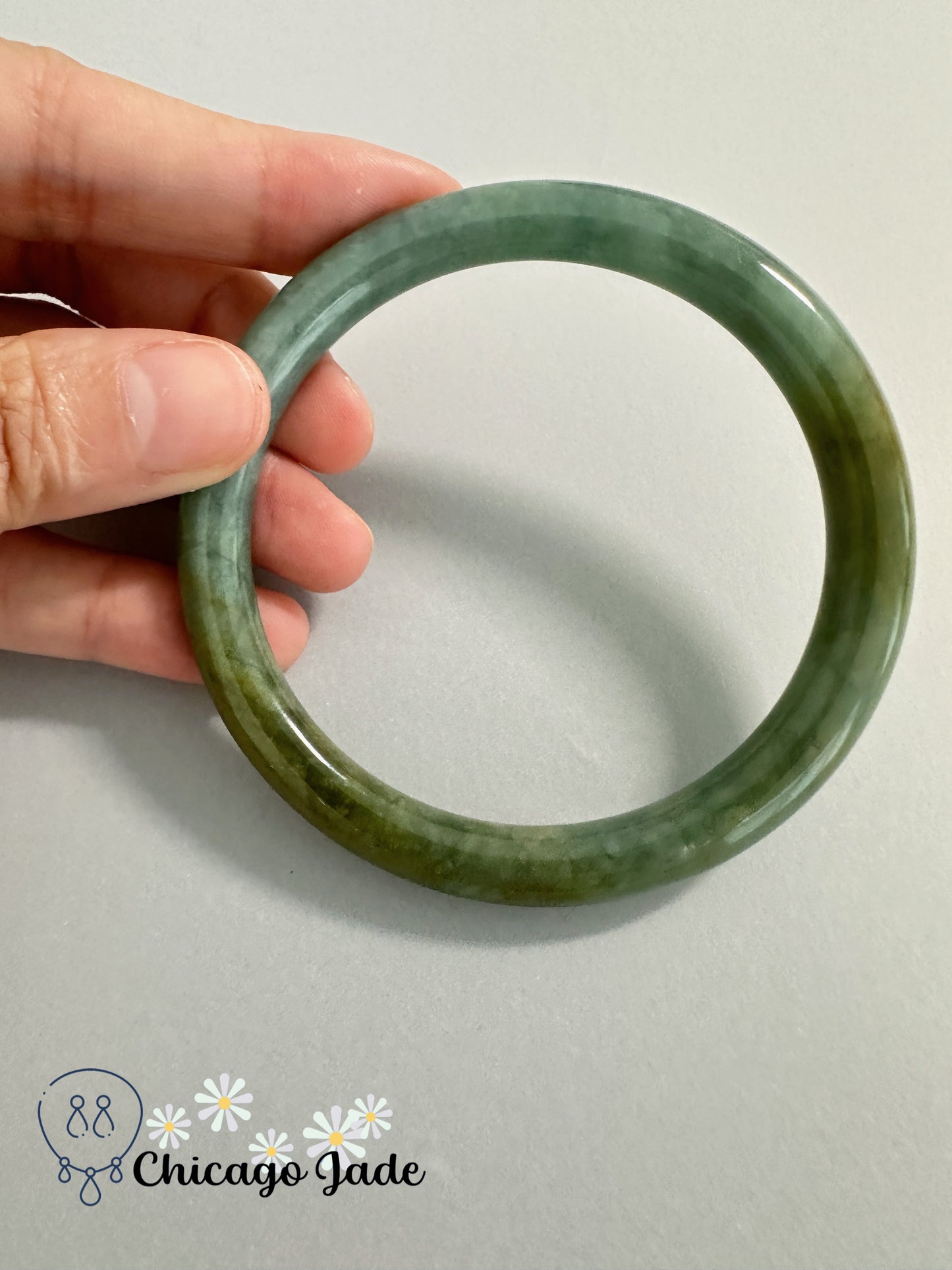 Half green half yellow round jadeite jade bangle authentic with certificate size L